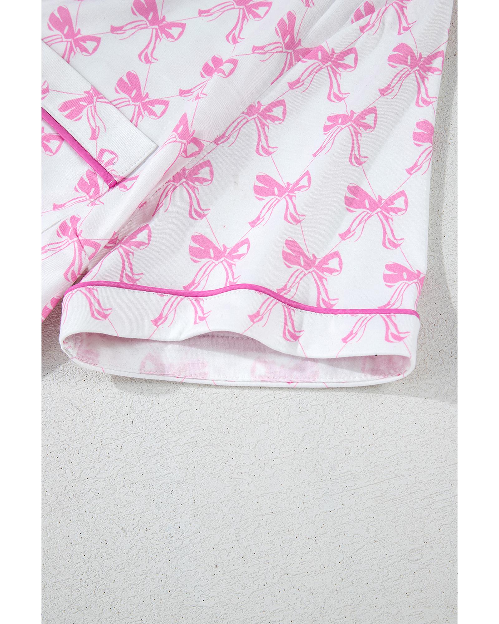 Pink Bowknot Printed Short Sleeve and Ruffled Shorts Valentines Pajama Set - XL 7