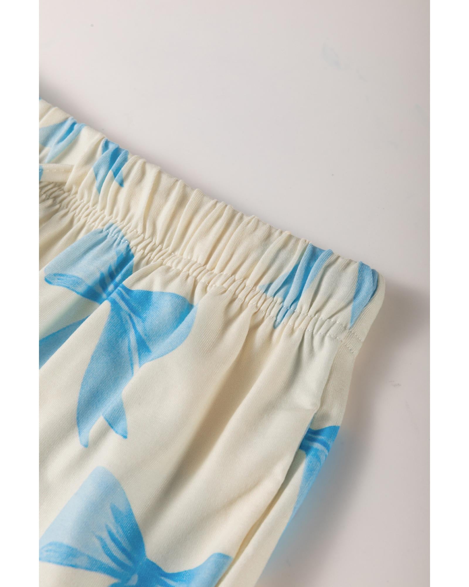 Yellow Bow Printed Short Sleeve Shirt Shorts Pajama Set - S 7