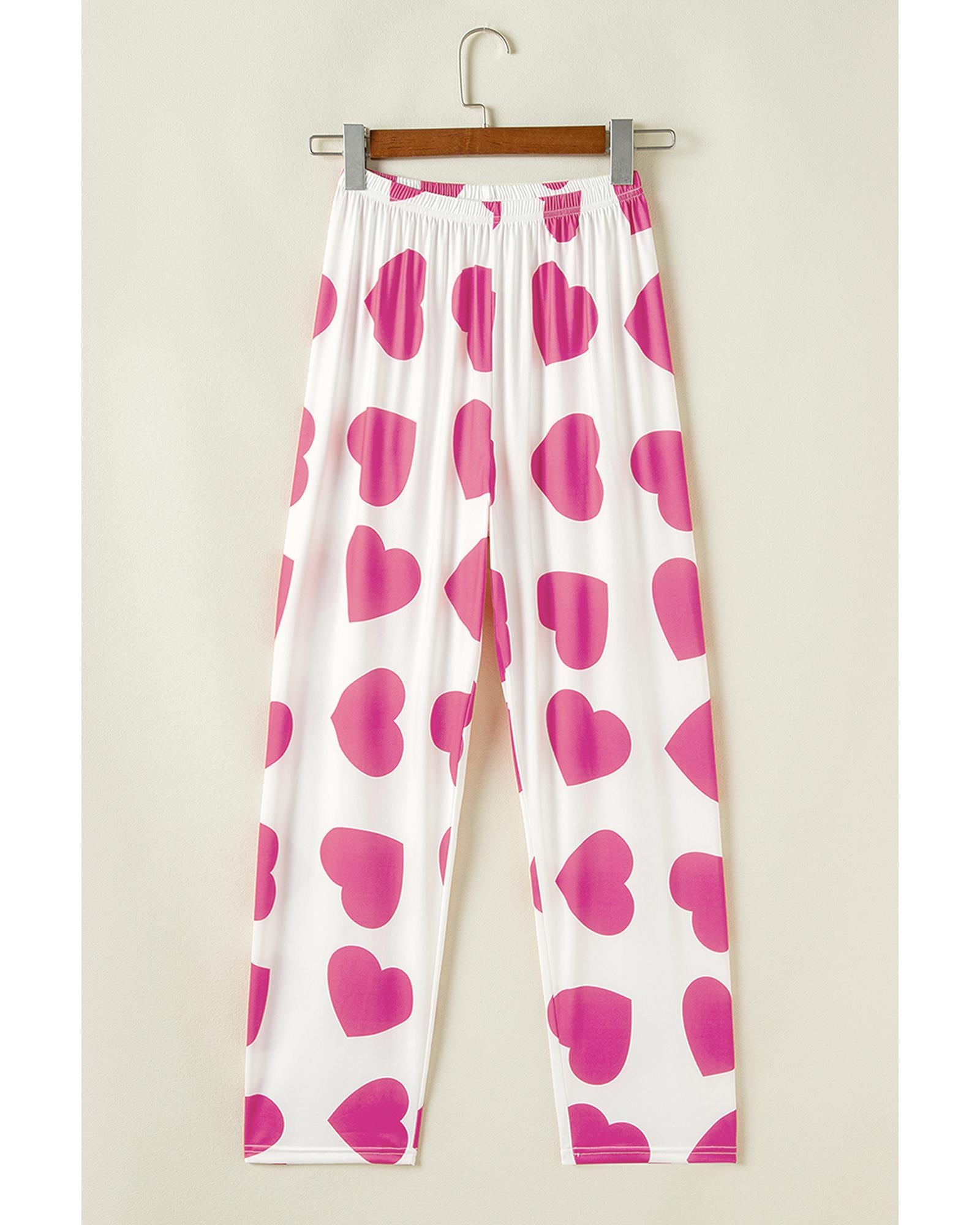 Pink Ruffled Tank Top And Heart Print Pants Lounge Set - L 5