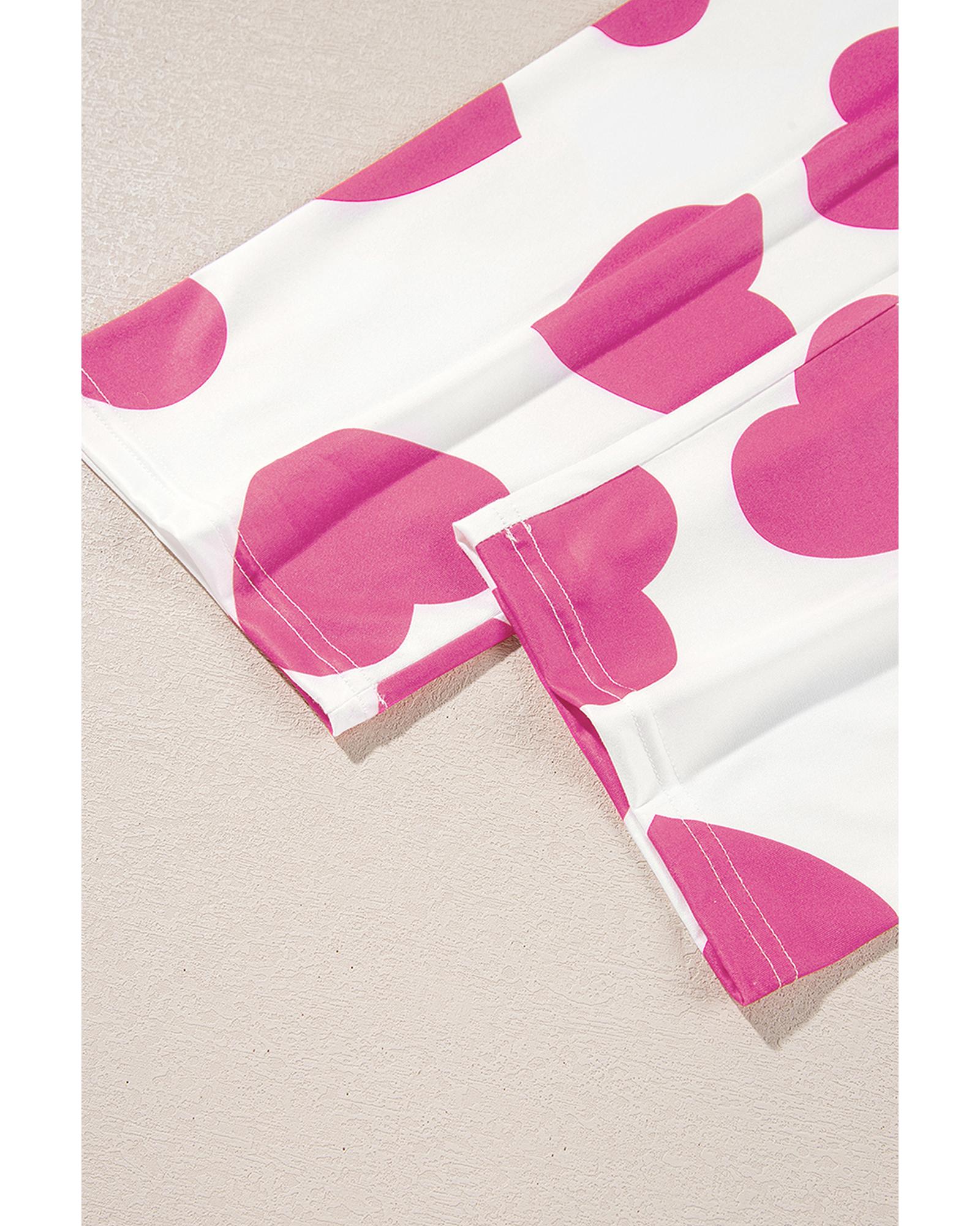 Pink Ruffled Tank Top And Heart Print Pants Lounge Set - L 8