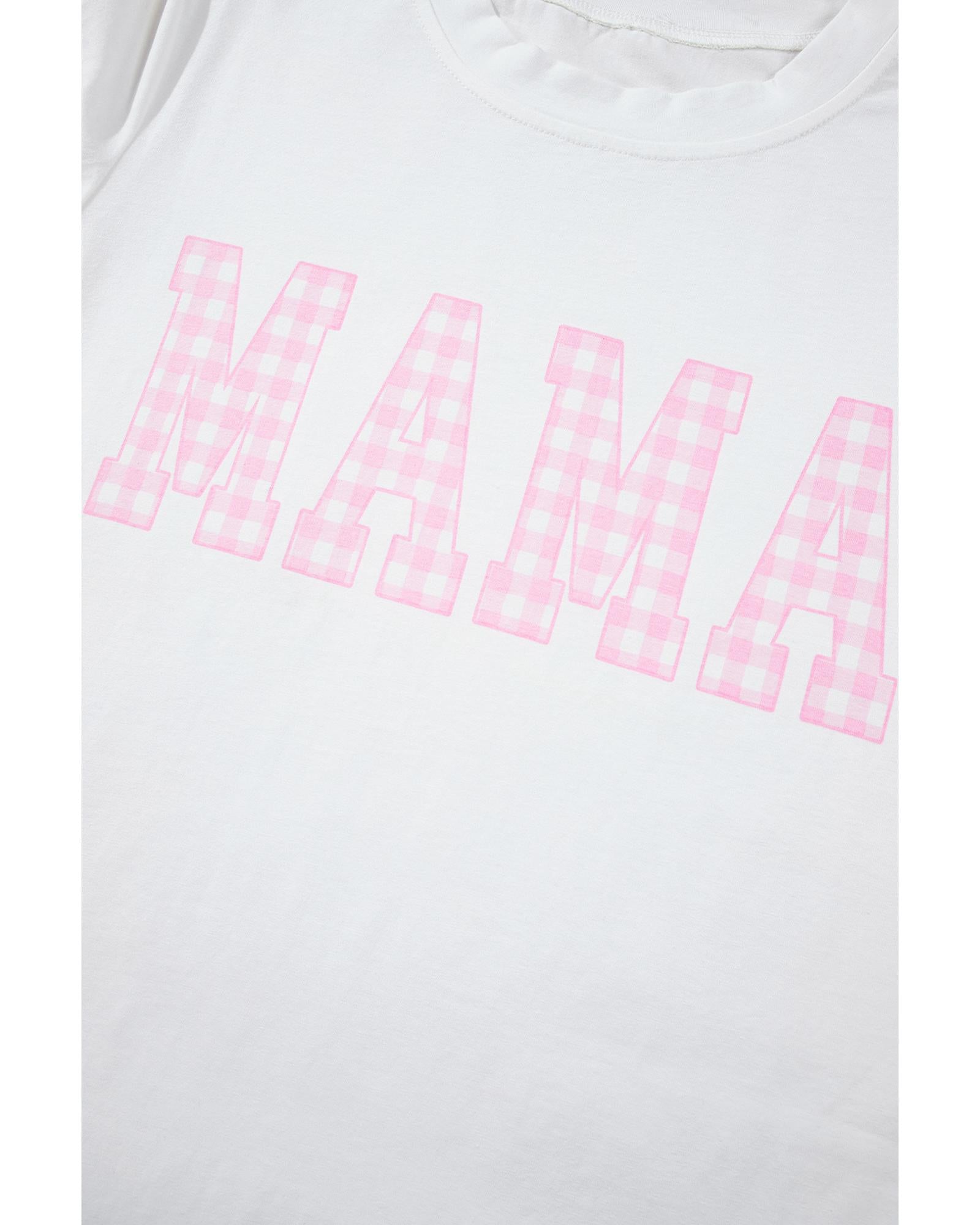 White MAMA Printed Tee and Plaid Shorts Lounge Set - S 8