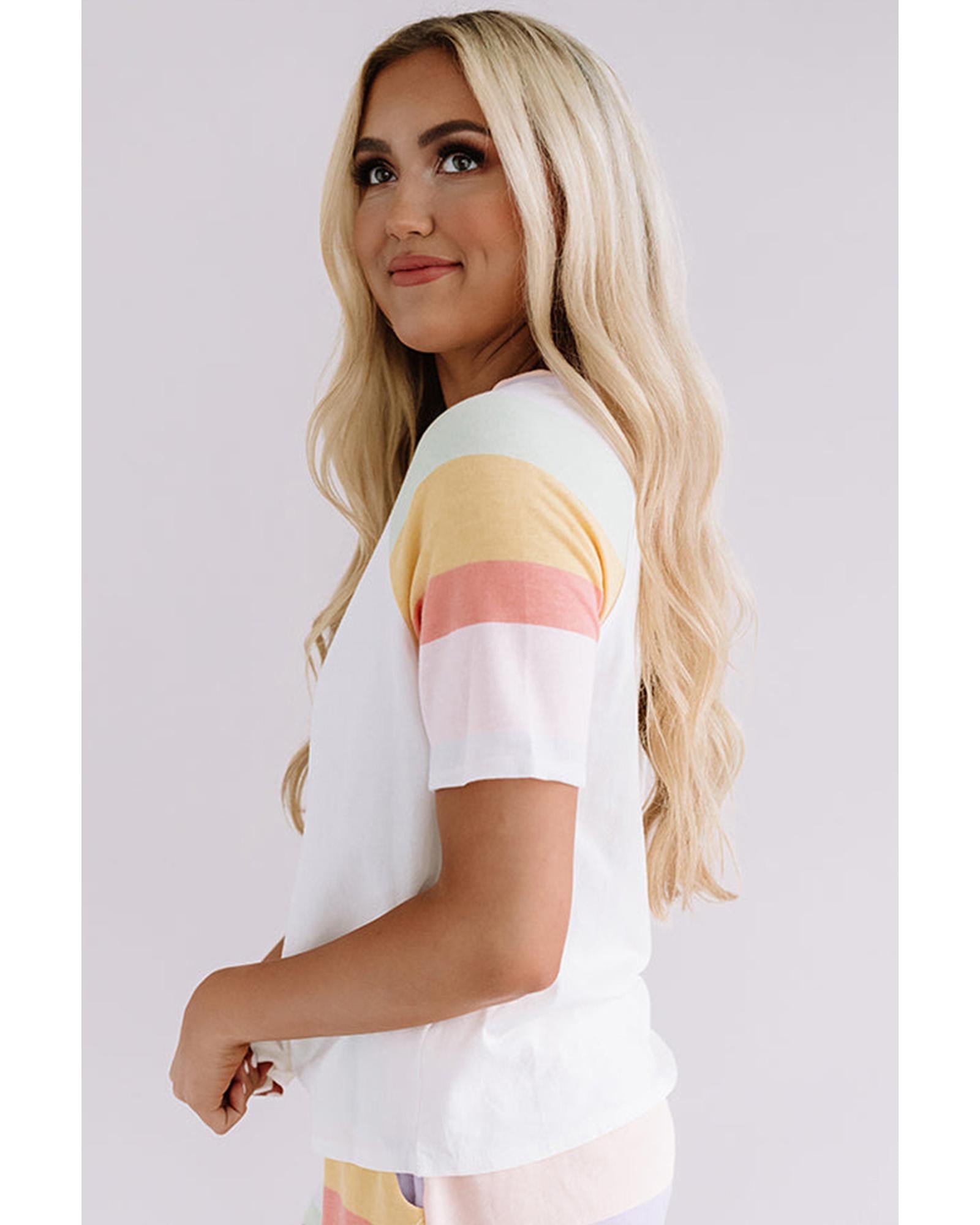 White Rainbow Striped T Shirt and Shorts Set - M 3