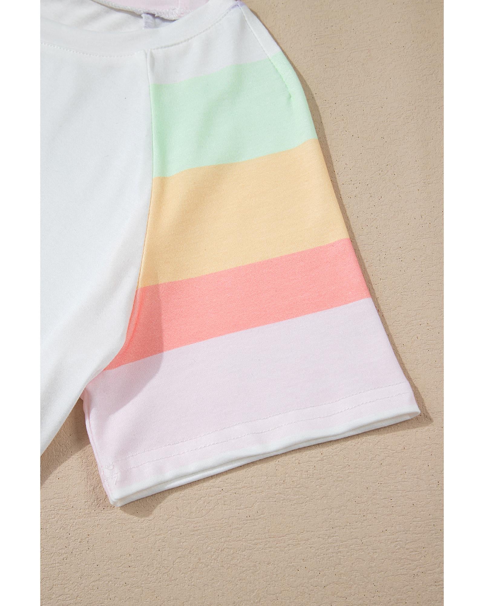 White Rainbow Striped T Shirt and Shorts Set - M 4