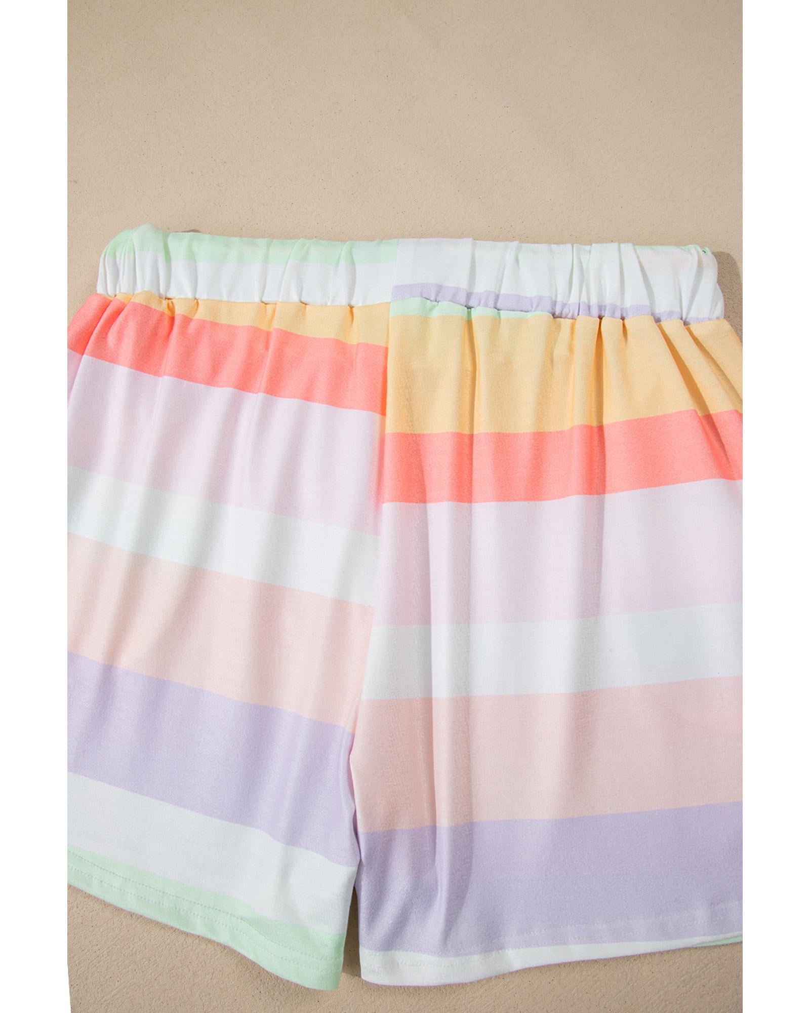 White Rainbow Striped T Shirt and Shorts Set - M 6