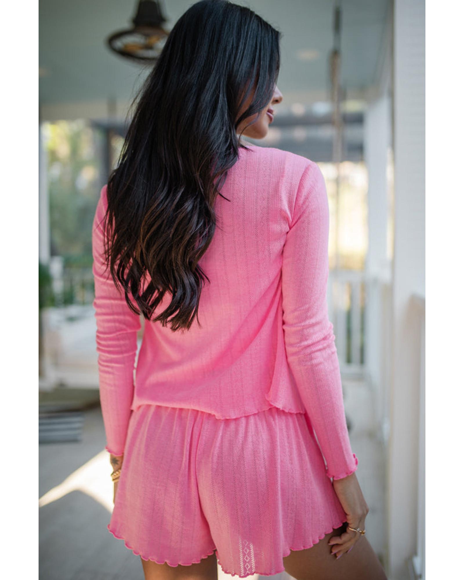 Bonbon Delicate Texture Cropped Cami Shorts and Cardigan 3pcs Lounge Set - XL