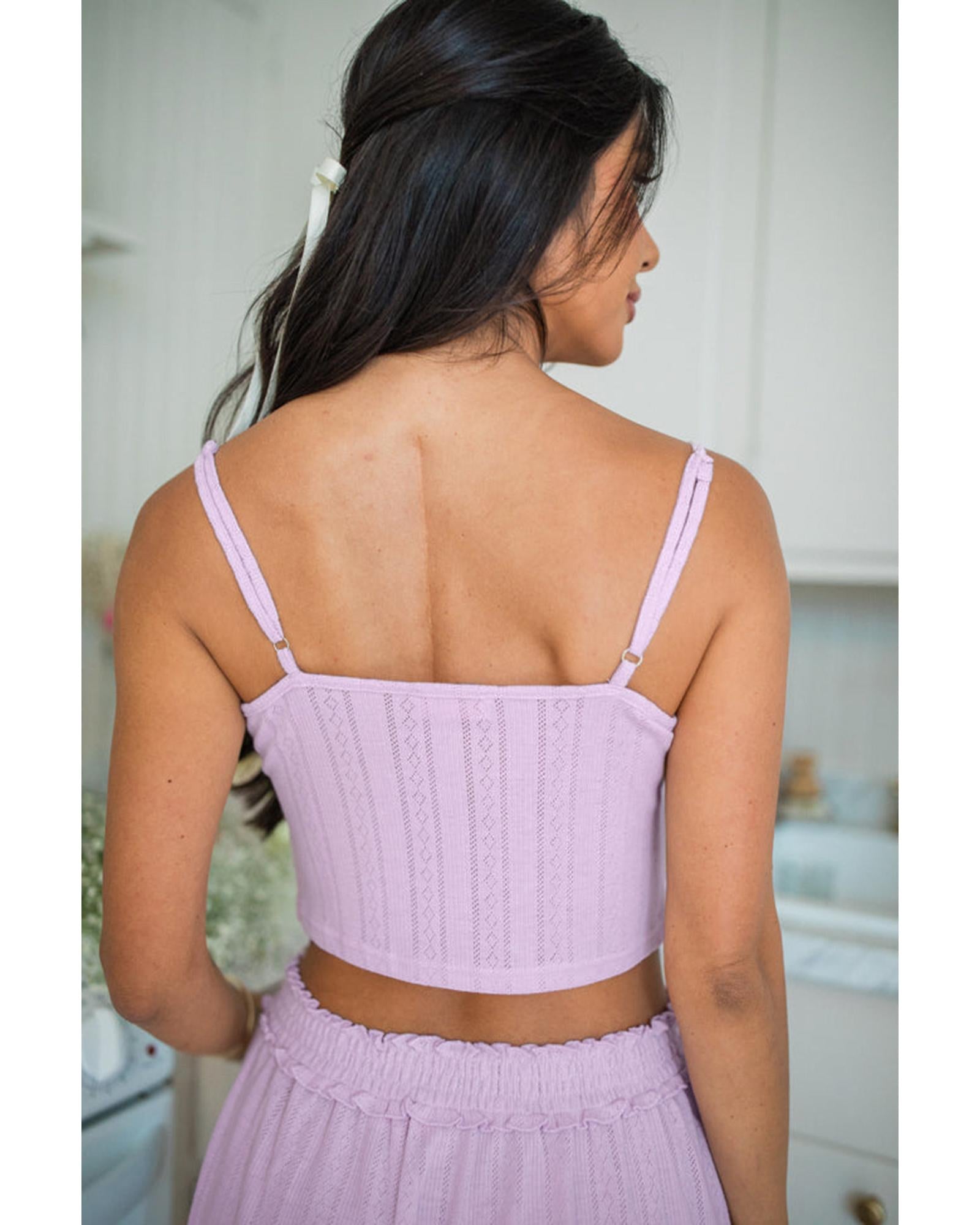 Orchid Petal Delicate Texture Cropped Cami Shorts and Cardigan 3pcs Lounge Set - L 4