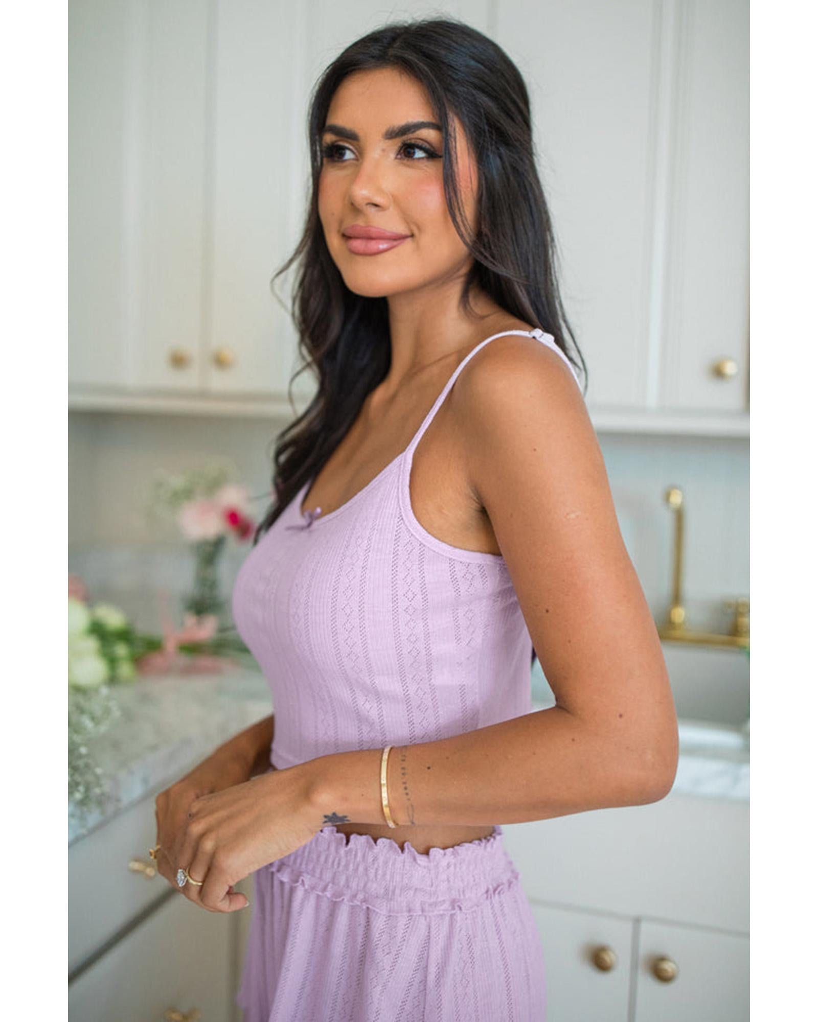 Orchid Petal Delicate Texture Cropped Cami Shorts and Cardigan 3pcs Lounge Set - L 5