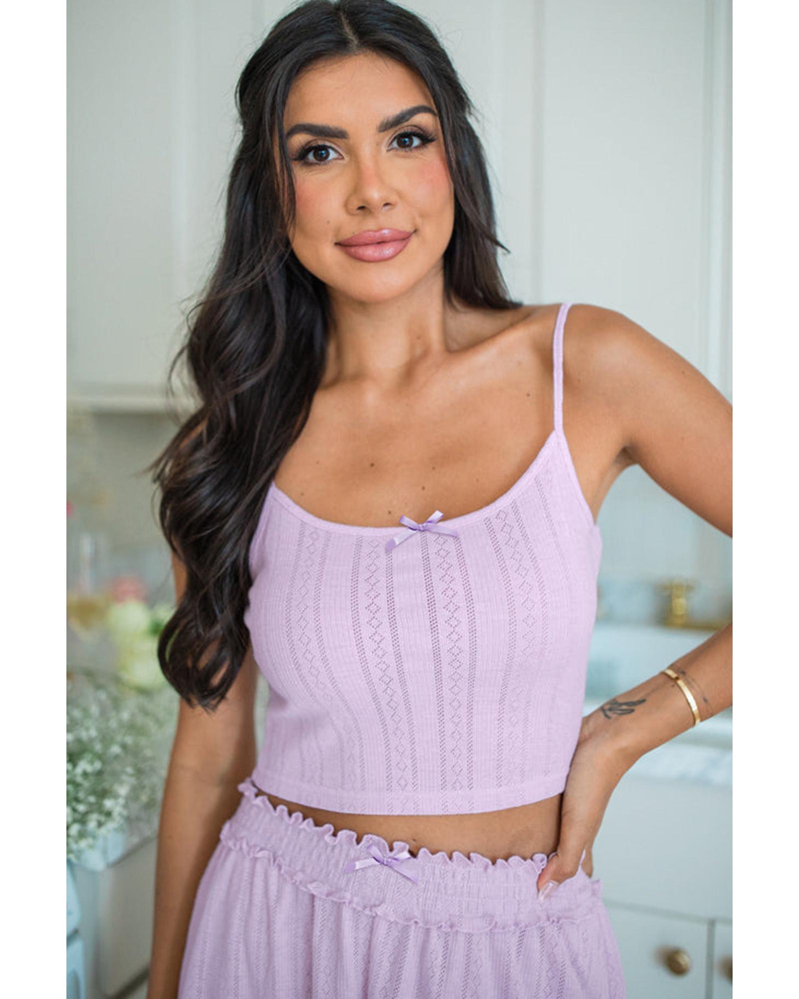 Orchid Petal Delicate Texture Cropped Cami Shorts and Cardigan 3pcs Lounge Set - S 3