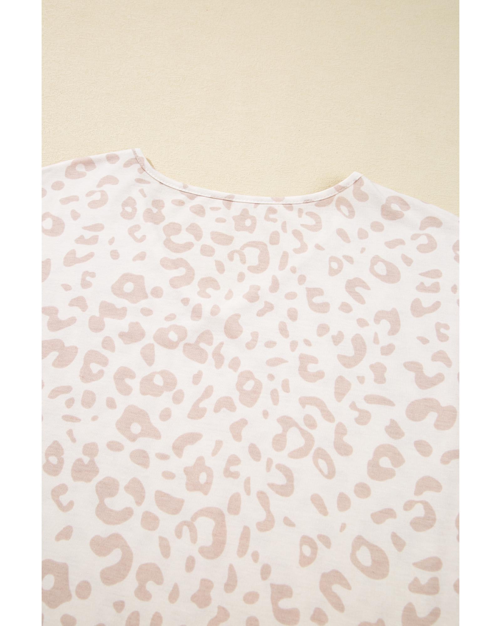 Beige Cheetah V Neck Tee and Pants Lounge Set - S 6