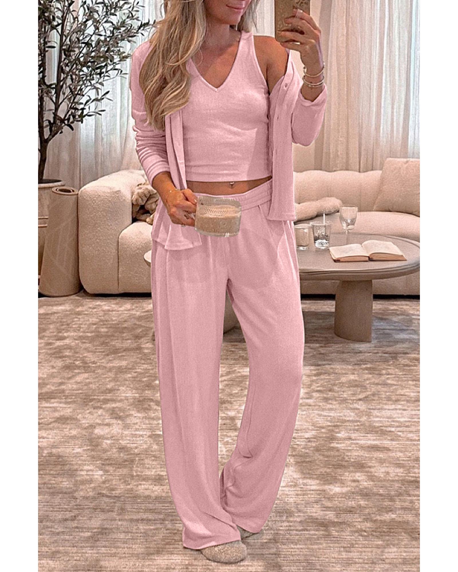 Light Pink 3-Piece Cozy Knit Lounge Set - L