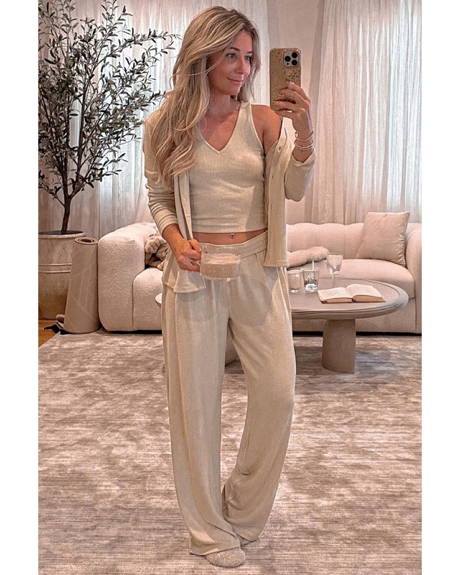 Oatmeal 3-Piece Cozy Knit Lounge Set - L