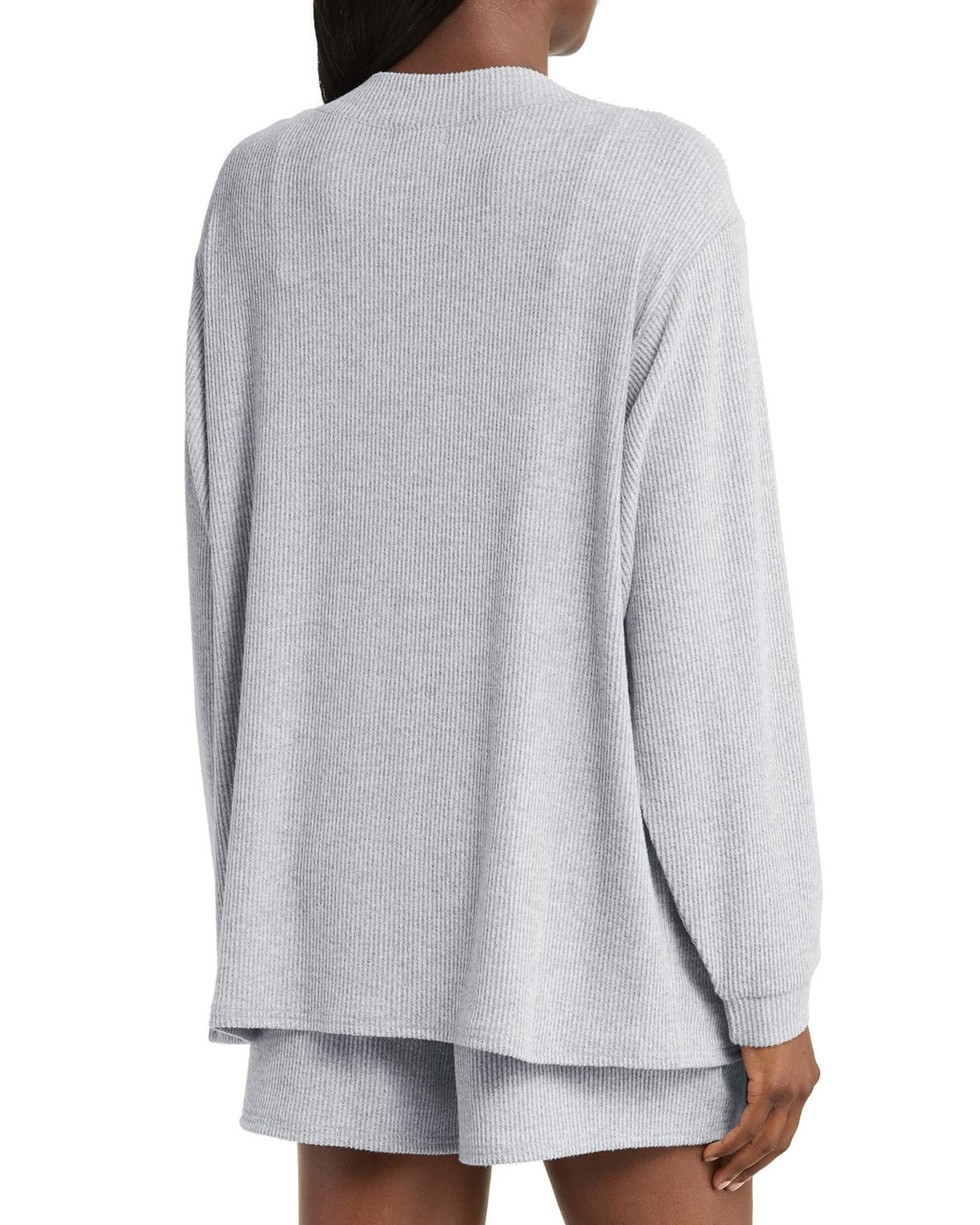 Light Grey 3 Pieces Rib Crop Camisole Matching Shorts Lounge Set with Cardigan - L