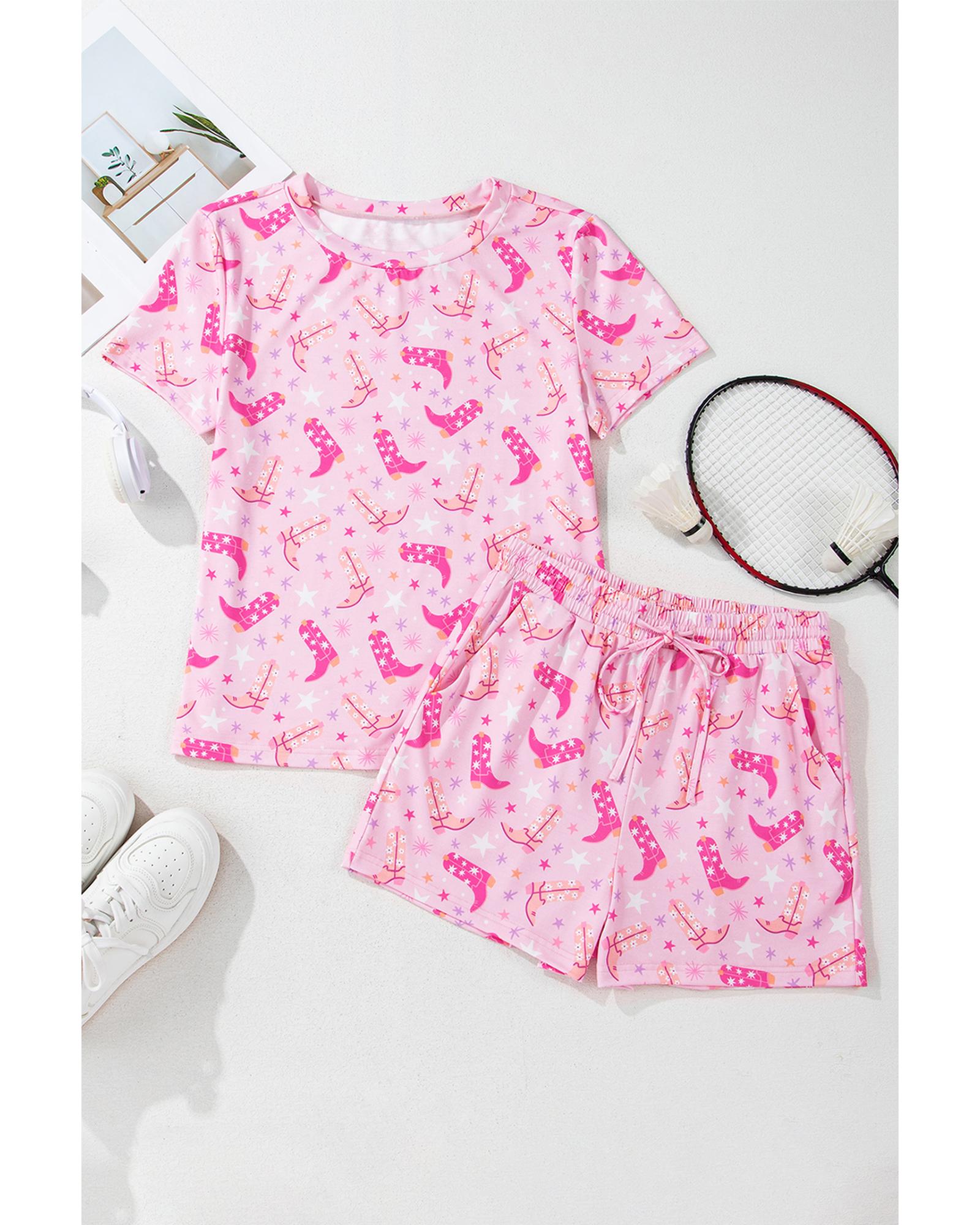 Pink Western Boots Printed Short 2pcs Lounge Set - M 8