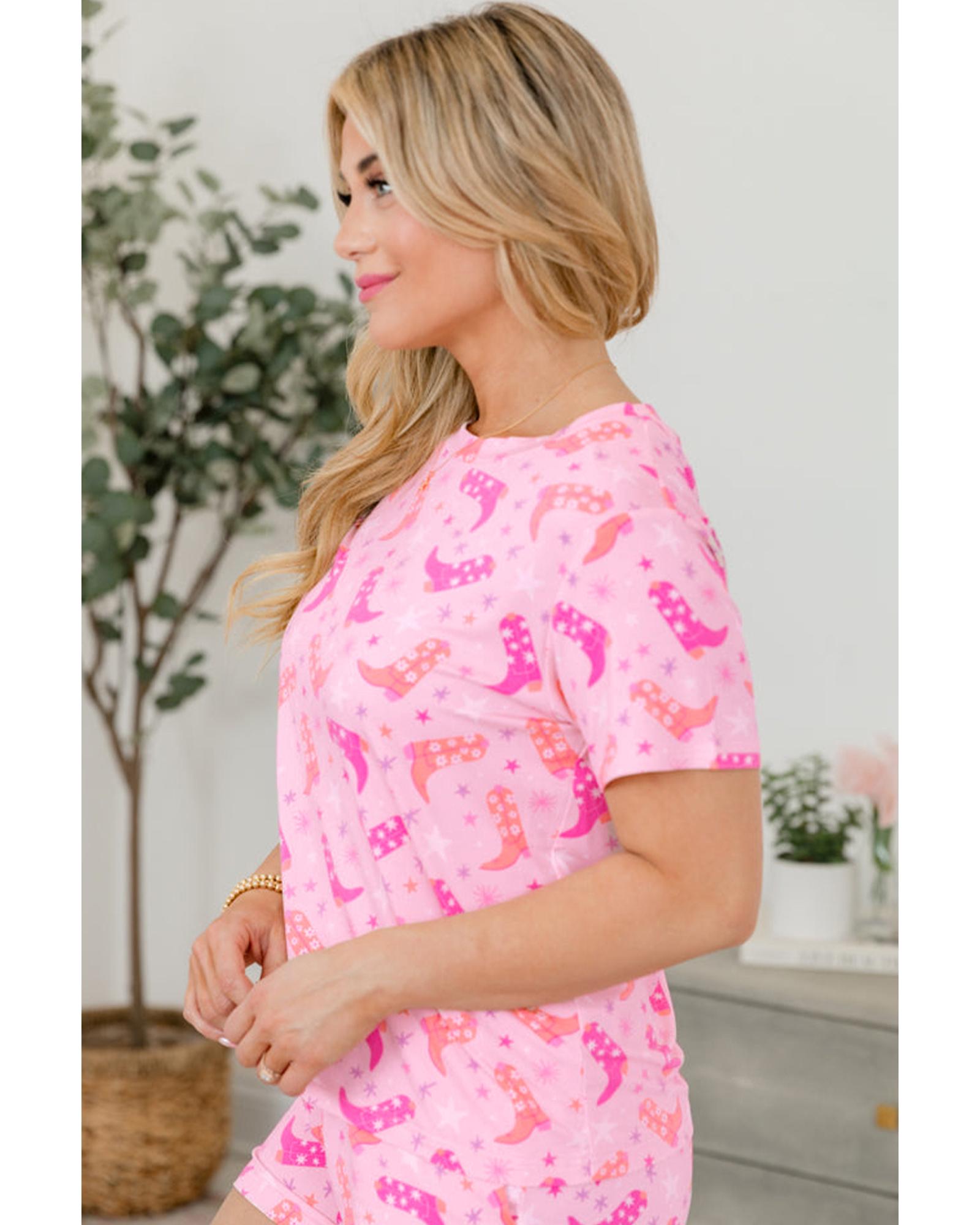 Pink Western Boots Printed Short 2pcs Lounge Set - XL 3