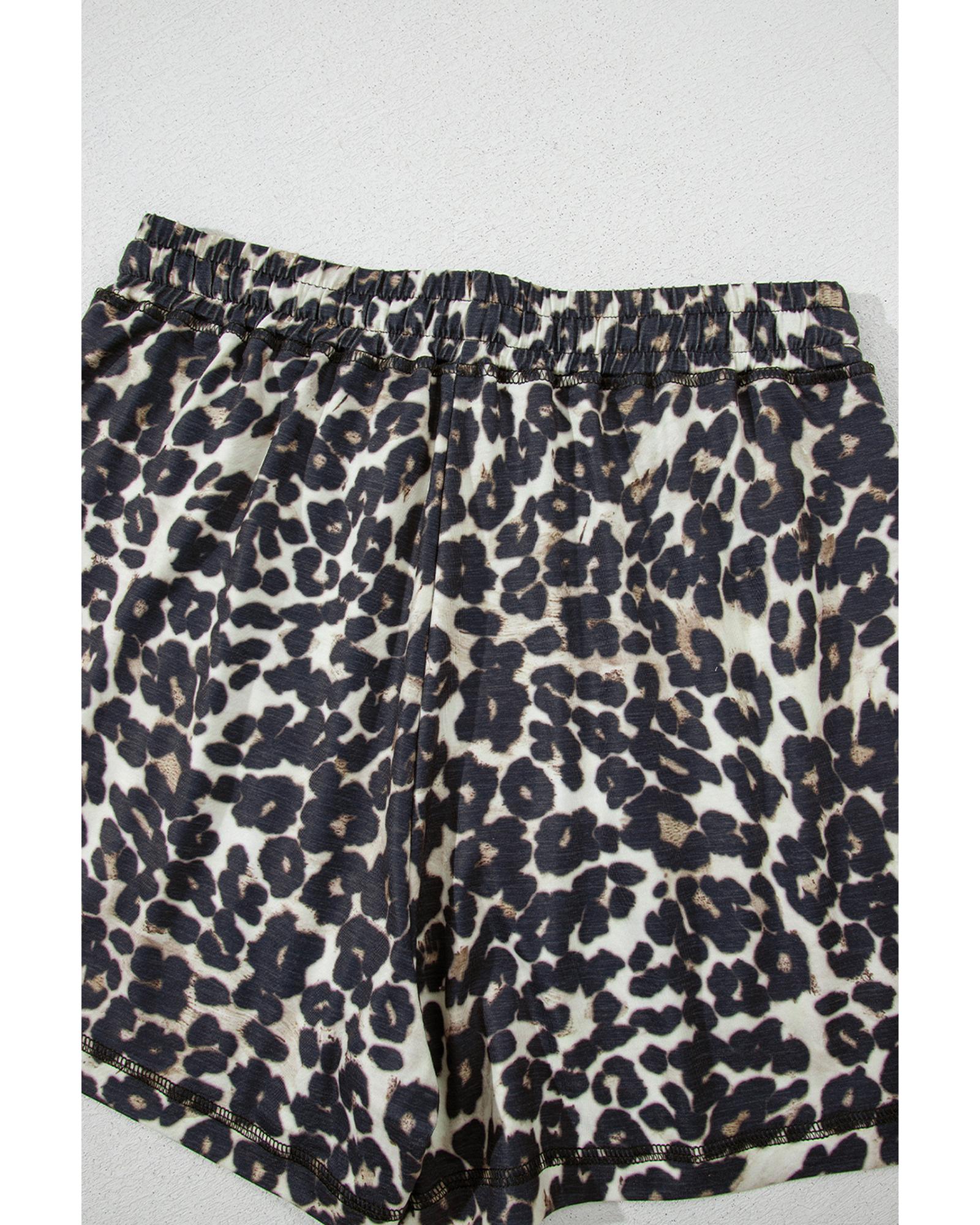 Black Cheetah Printed Casual Tee and Shorts Lounge Set - S 6