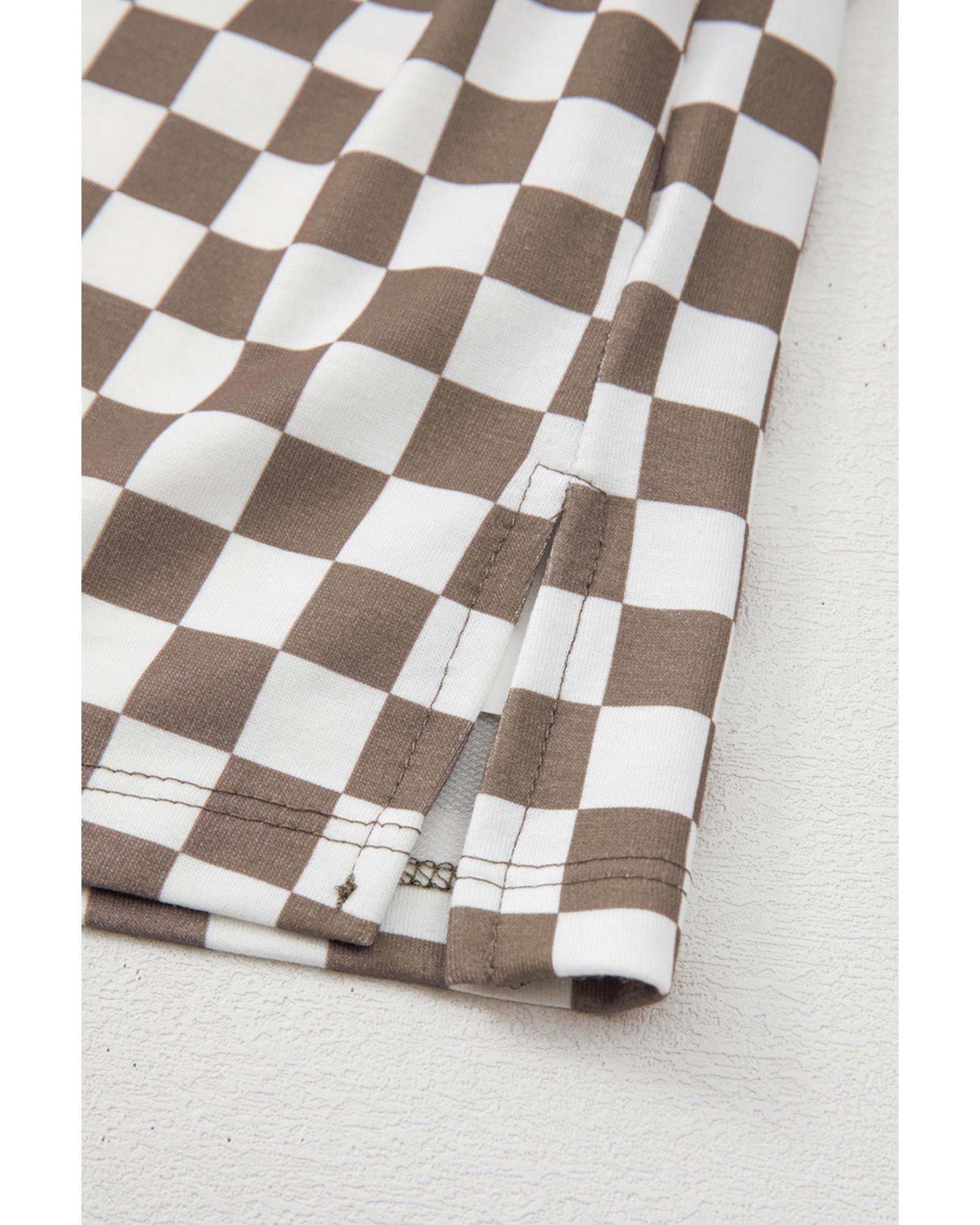 Brown Checkered Top and Short Casual 2pcs Set - S 6