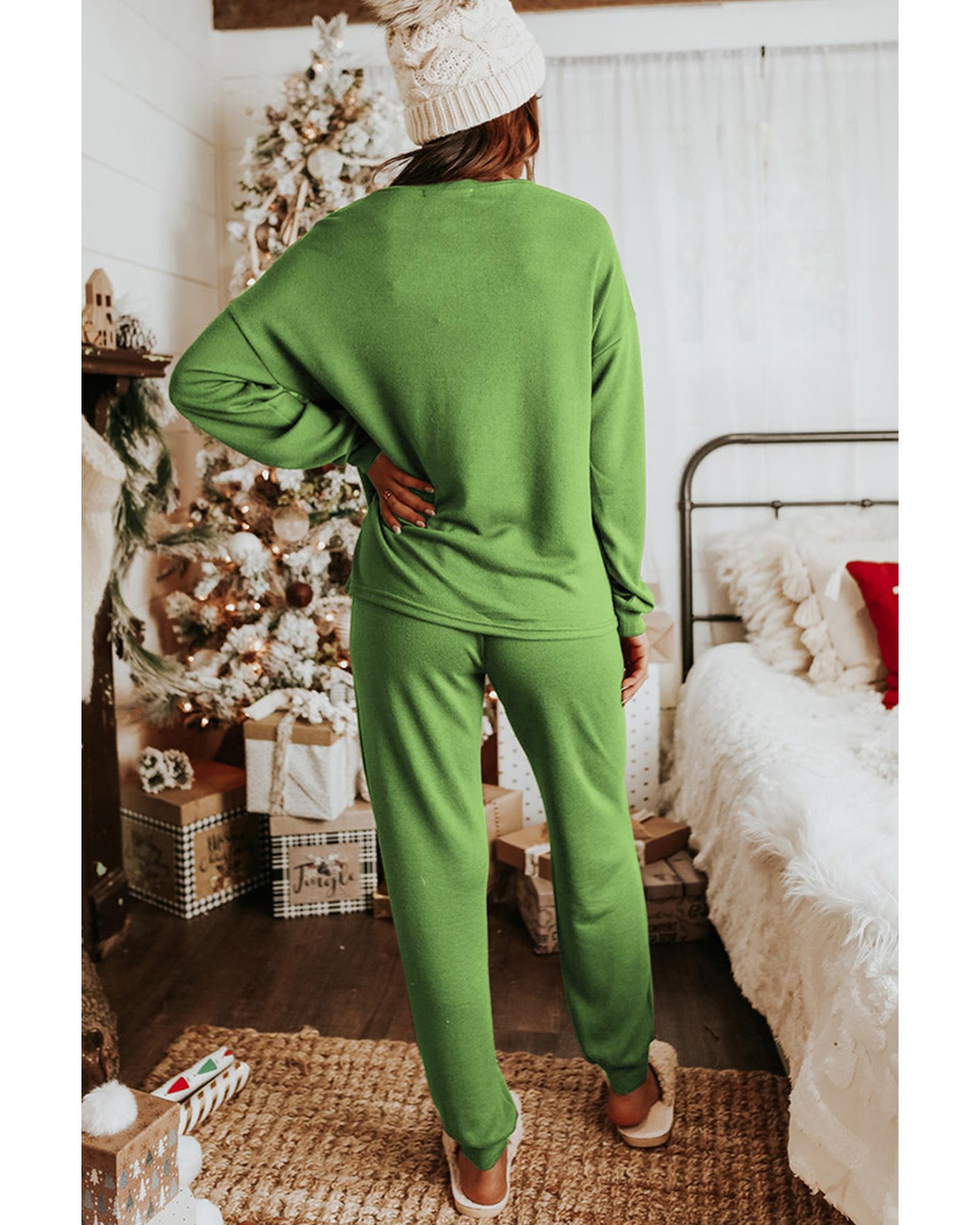 Spinach Green Long Sleeve Pullover and Jogger Pants Lounge Set - S 5