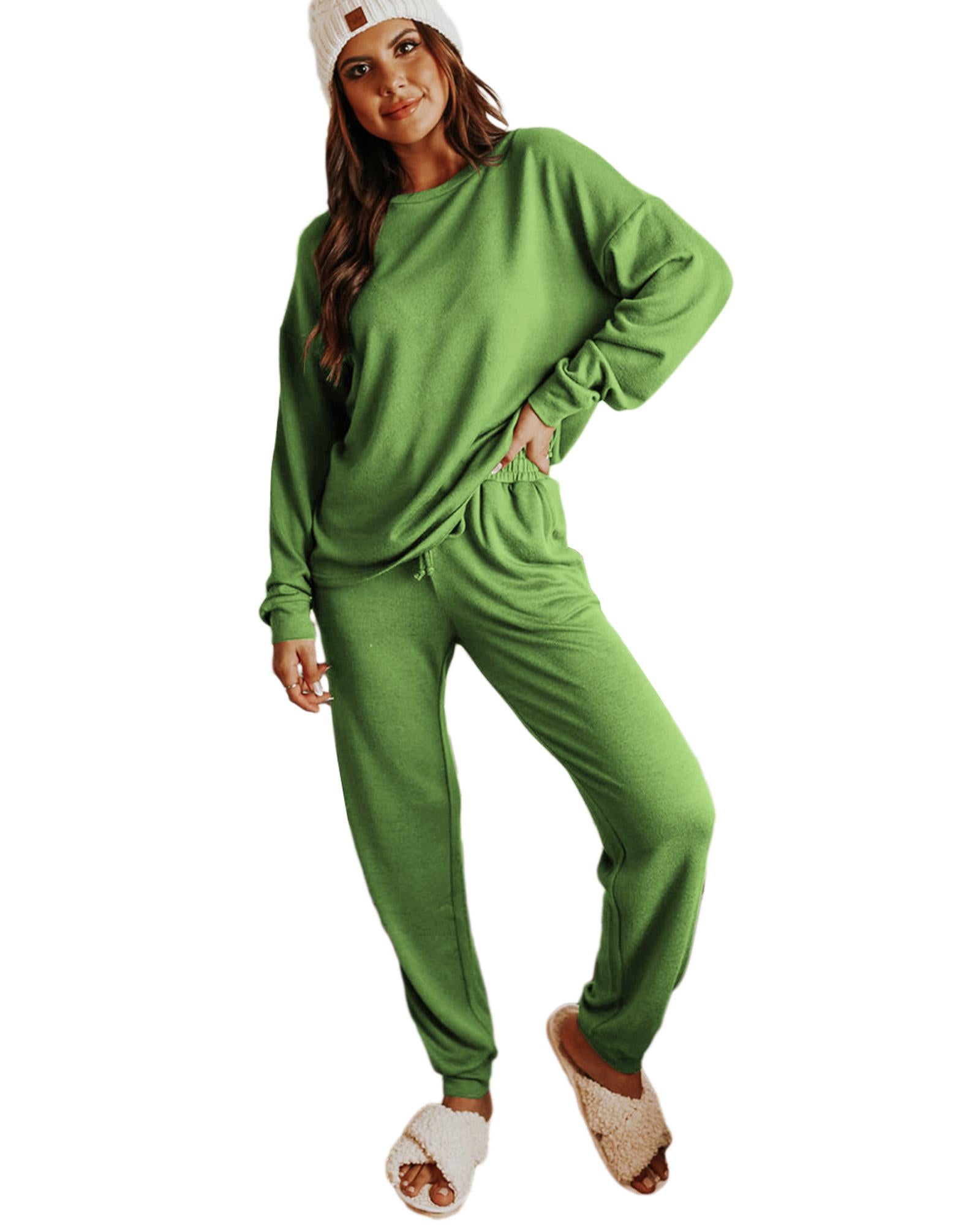Spinach Green Long Sleeve Pullover and Jogger Pants Lounge Set - XL