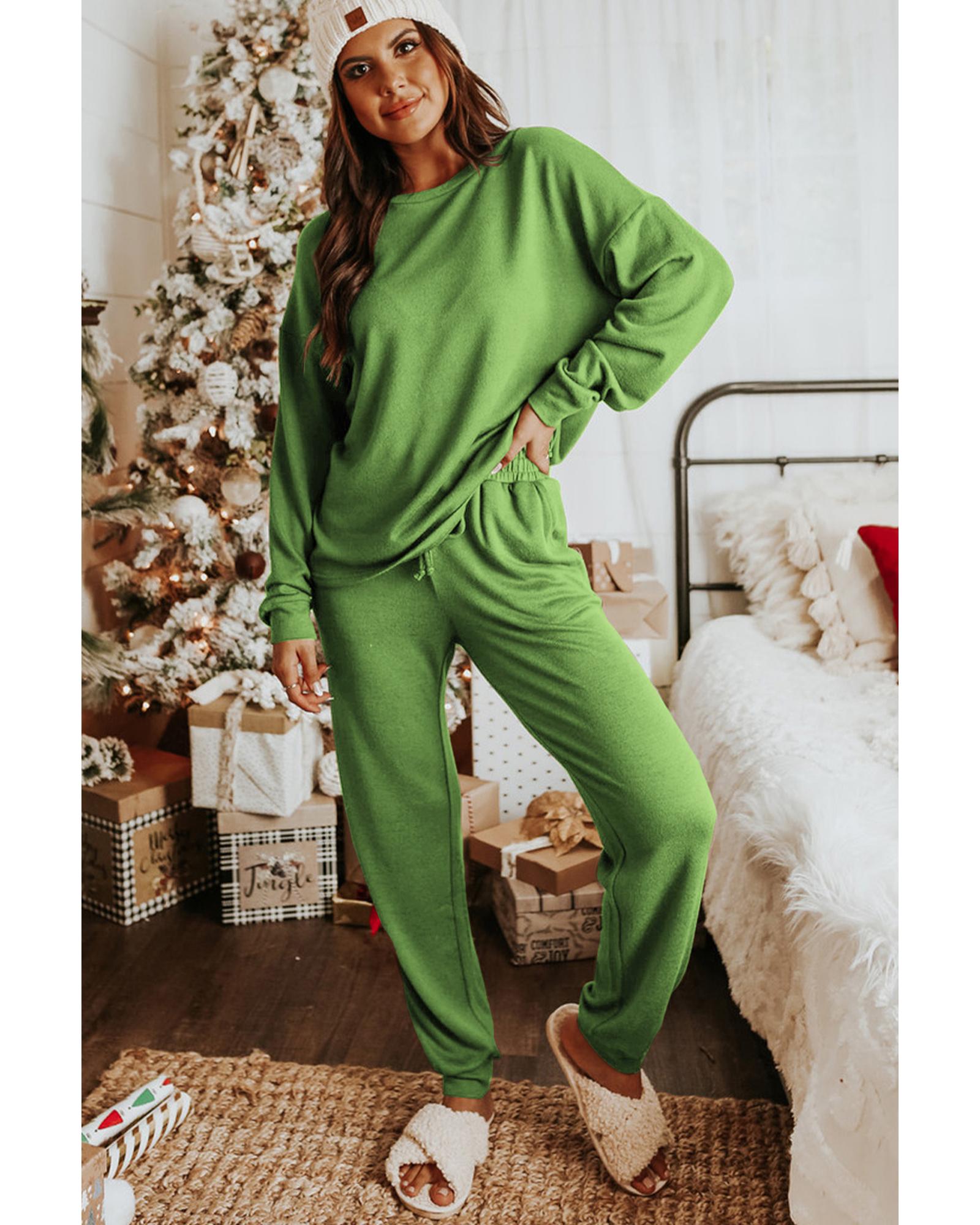 Spinach Green Long Sleeve Pullover and Jogger Pants Lounge Set - XL 3