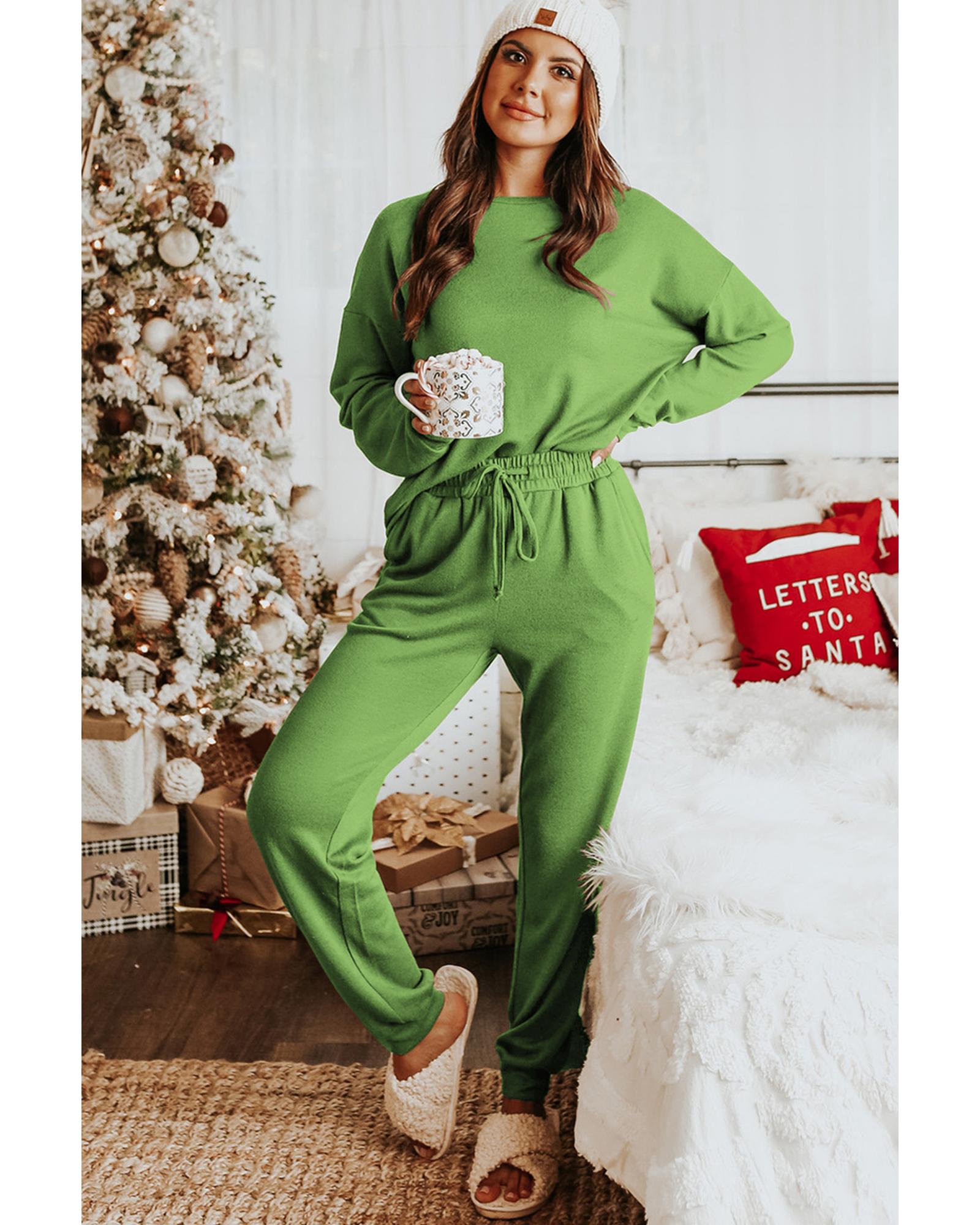 Spinach Green Long Sleeve Pullover and Jogger Pants Lounge Set - XL 4