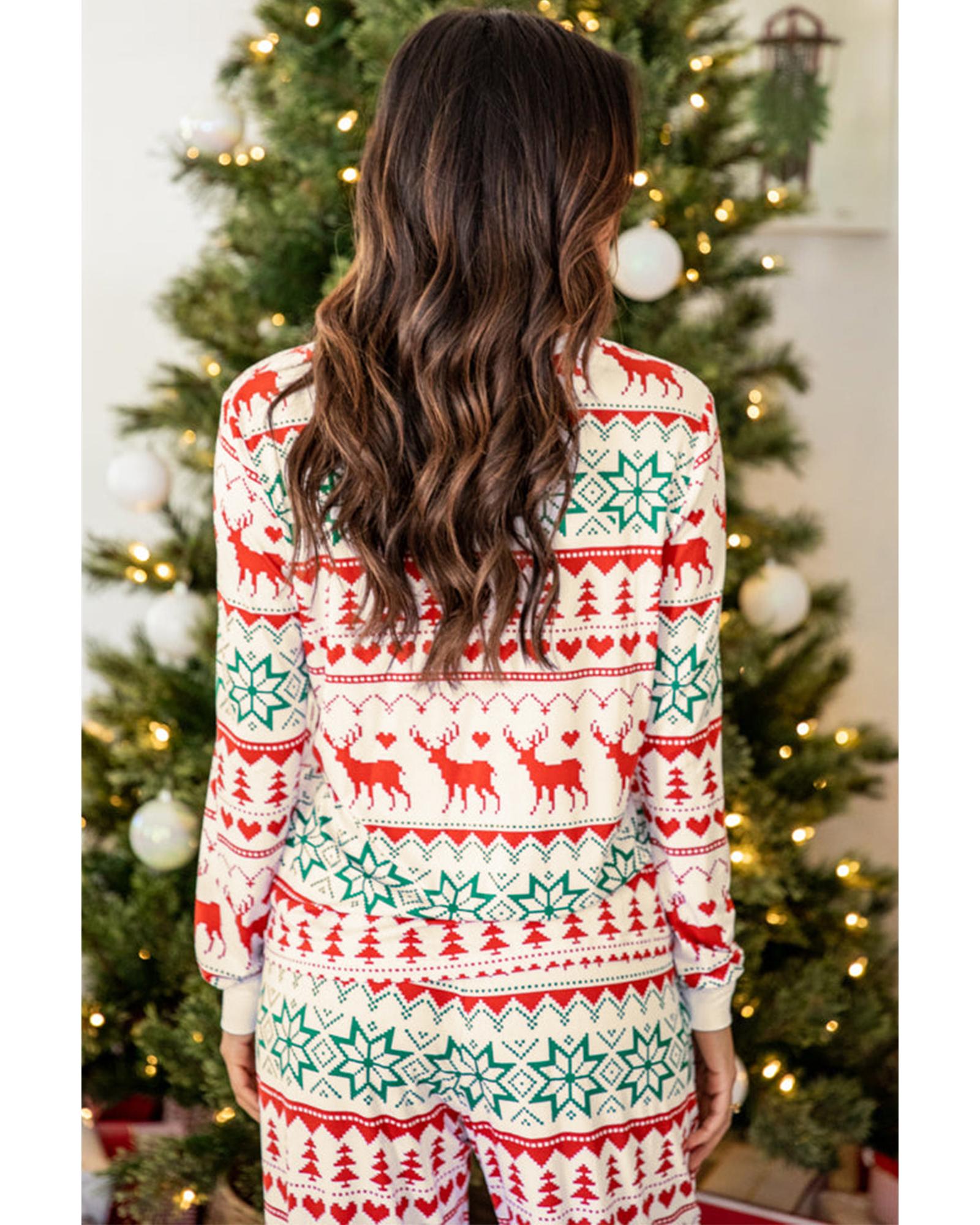 Bright White Christmas Print Pullover and Pants Lounge Set - L 6