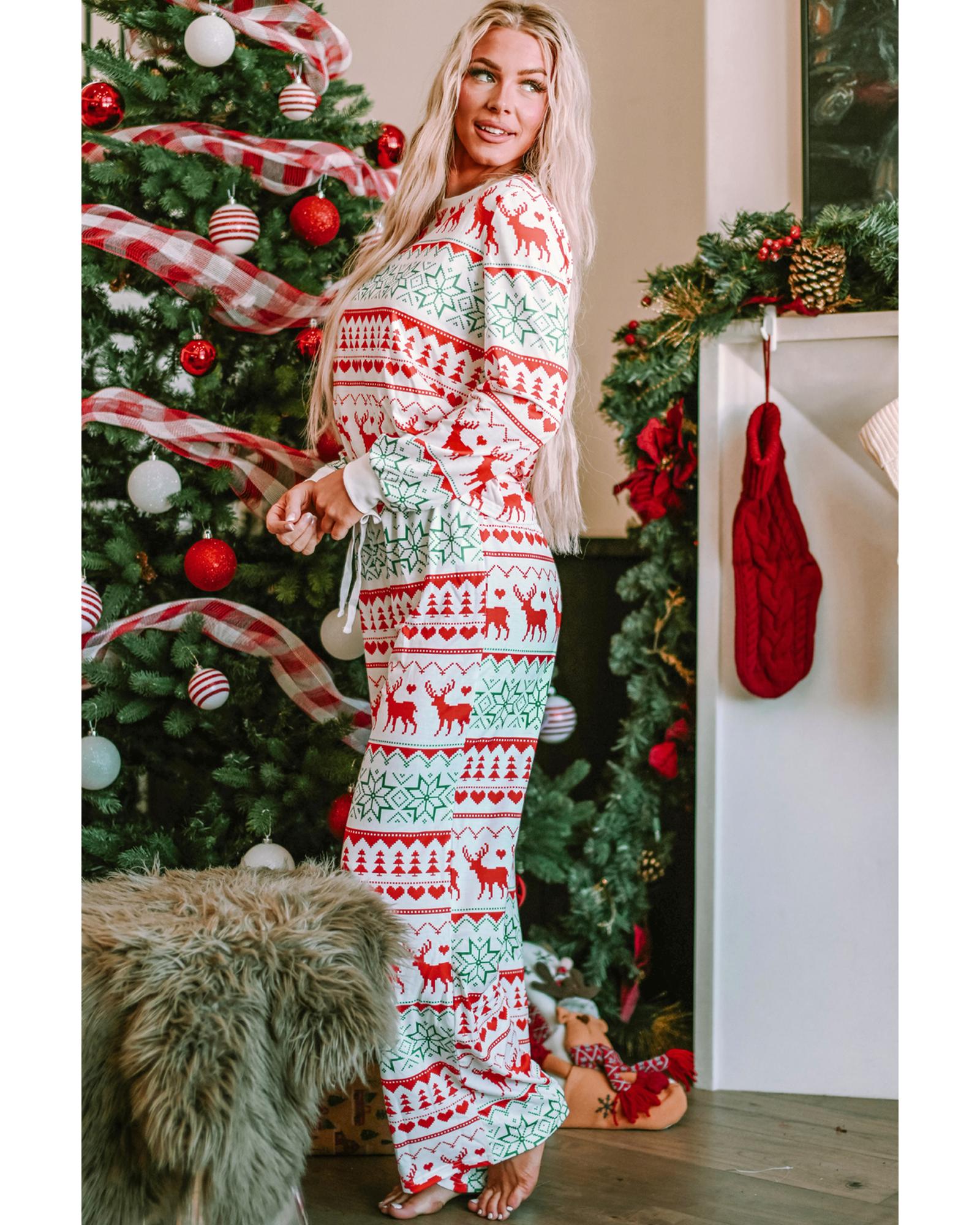 Bright White Christmas Print Pullover and Pants Lounge Set - M 8