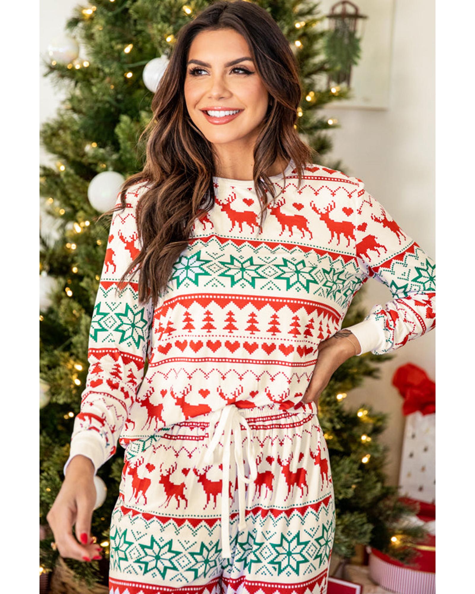 Bright White Christmas Print Pullover and Pants Lounge Set - XL