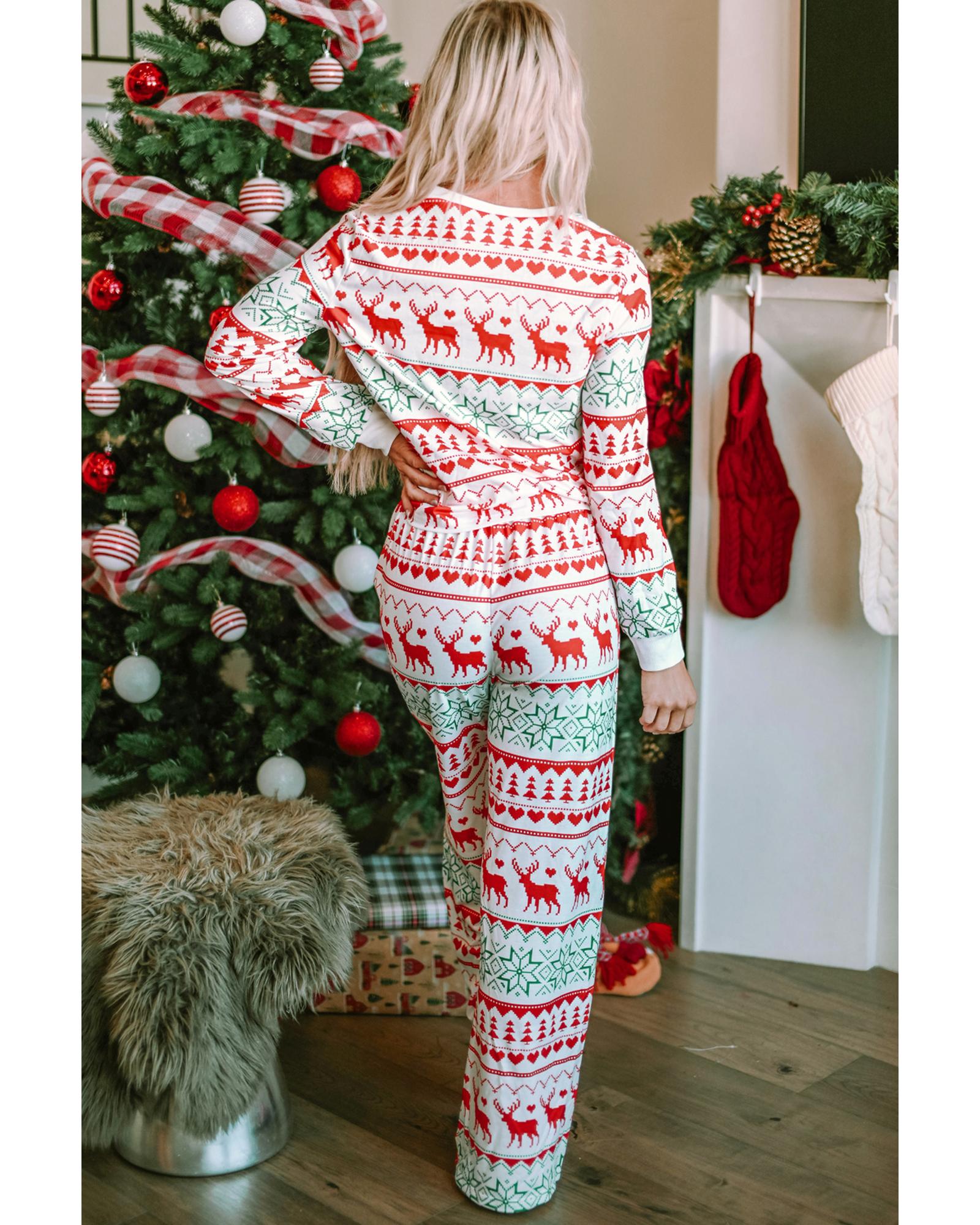 Bright White Christmas Print Pullover and Pants Lounge Set - XL 7