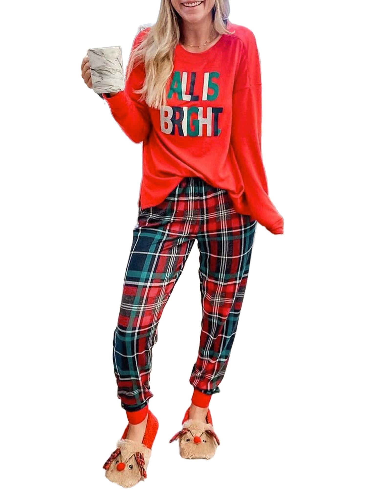 Multicolor ALL IS BRIGHT Graphic Christmas Plaid Pajamas Set - L 7