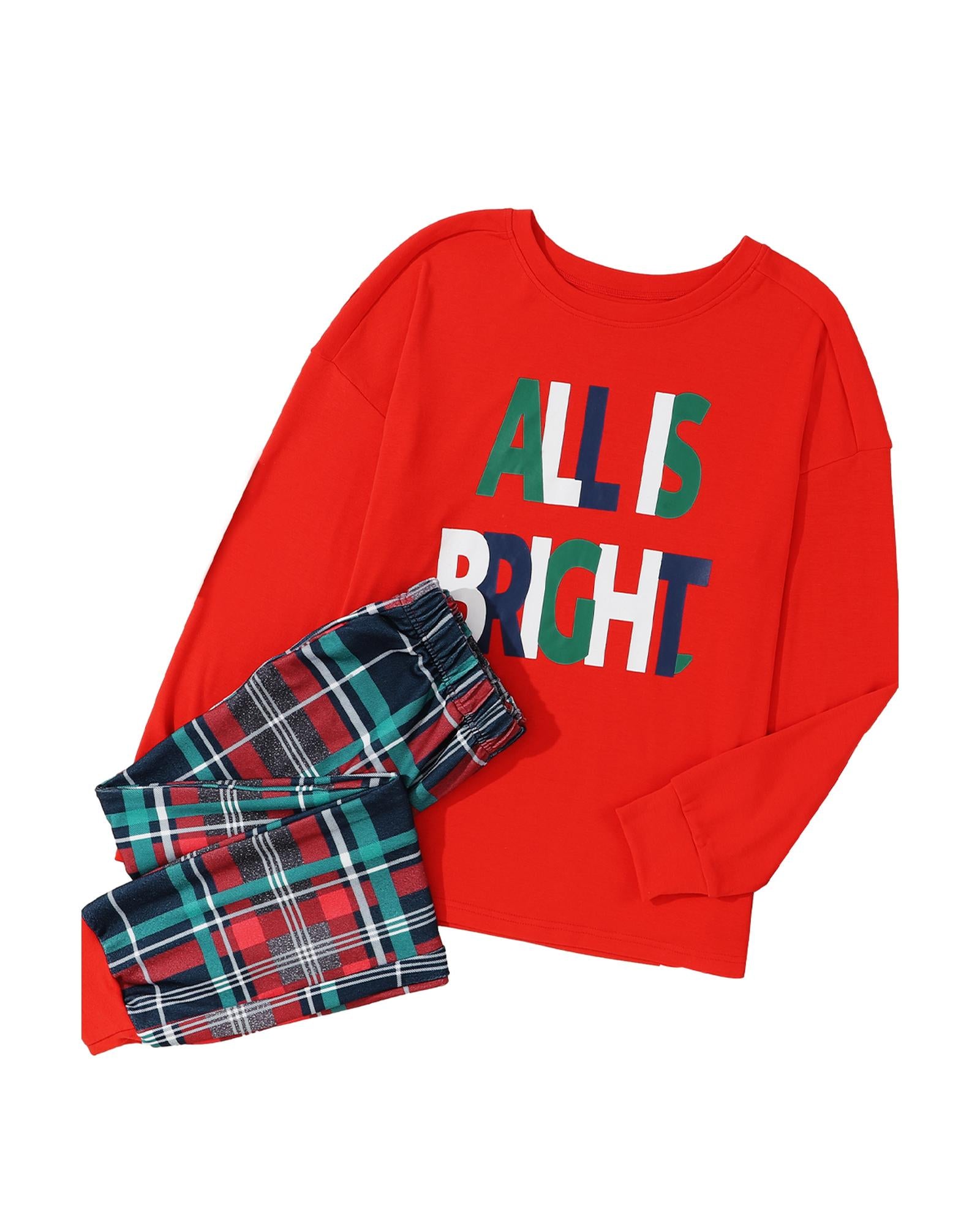 Multicolor ALL IS BRIGHT Graphic Christmas Plaid Pajamas Set - M 3