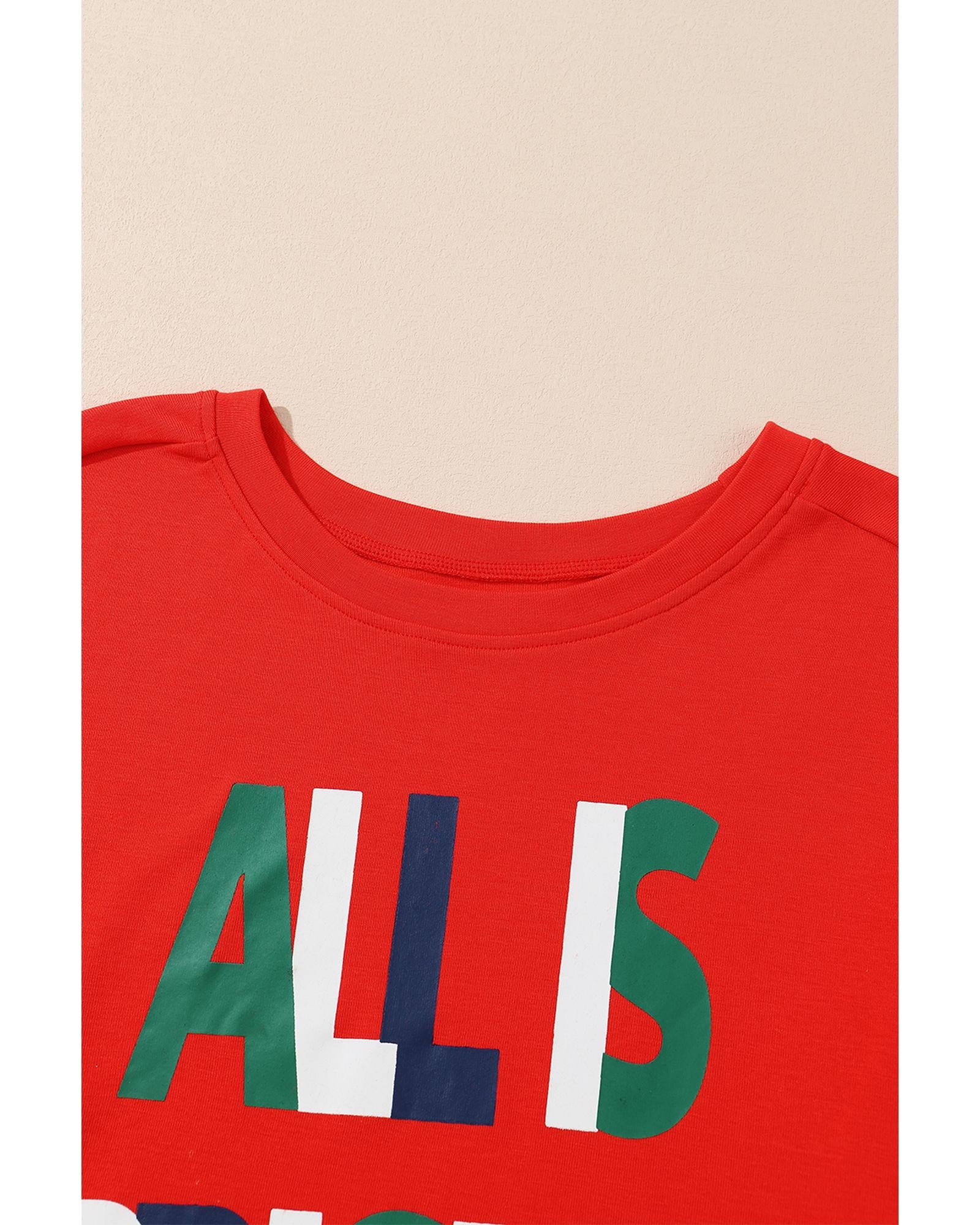Multicolor ALL IS BRIGHT Graphic Christmas Plaid Pajamas Set - M 4