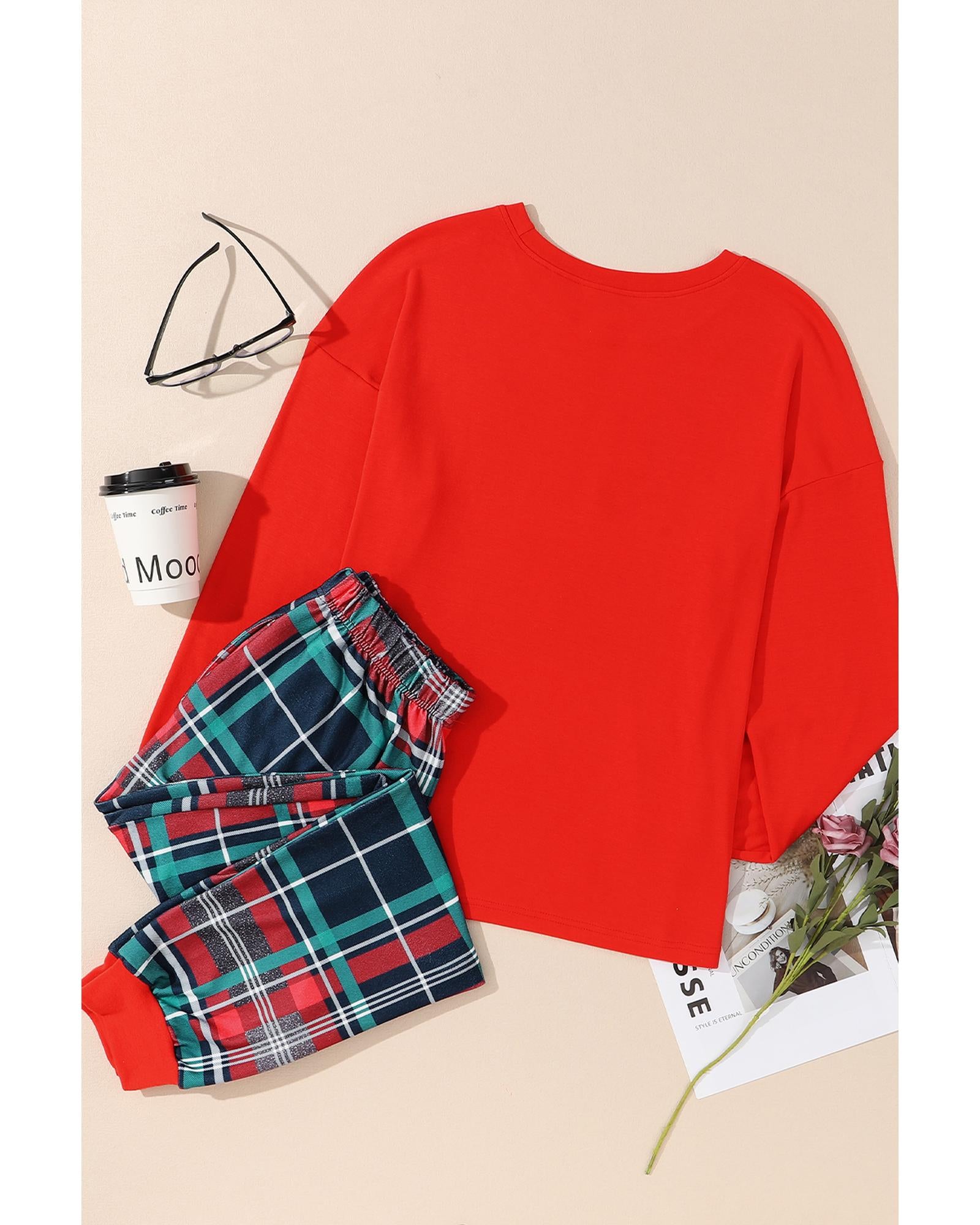Multicolor ALL IS BRIGHT Graphic Christmas Plaid Pajamas Set - S 6