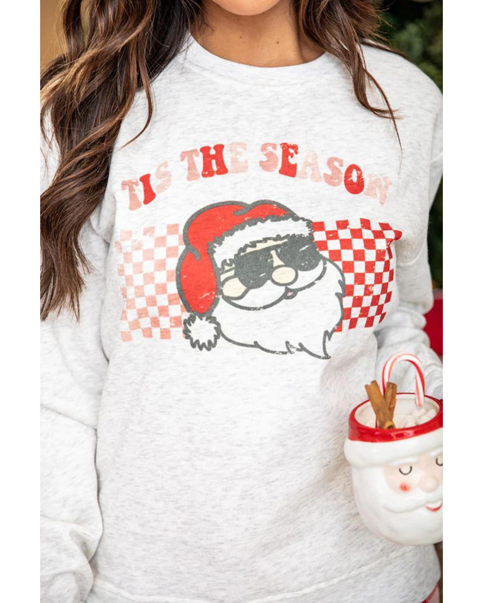 Multicolor Christmas Claus Graphic Top Plaid Pants Lounge Set - S 7