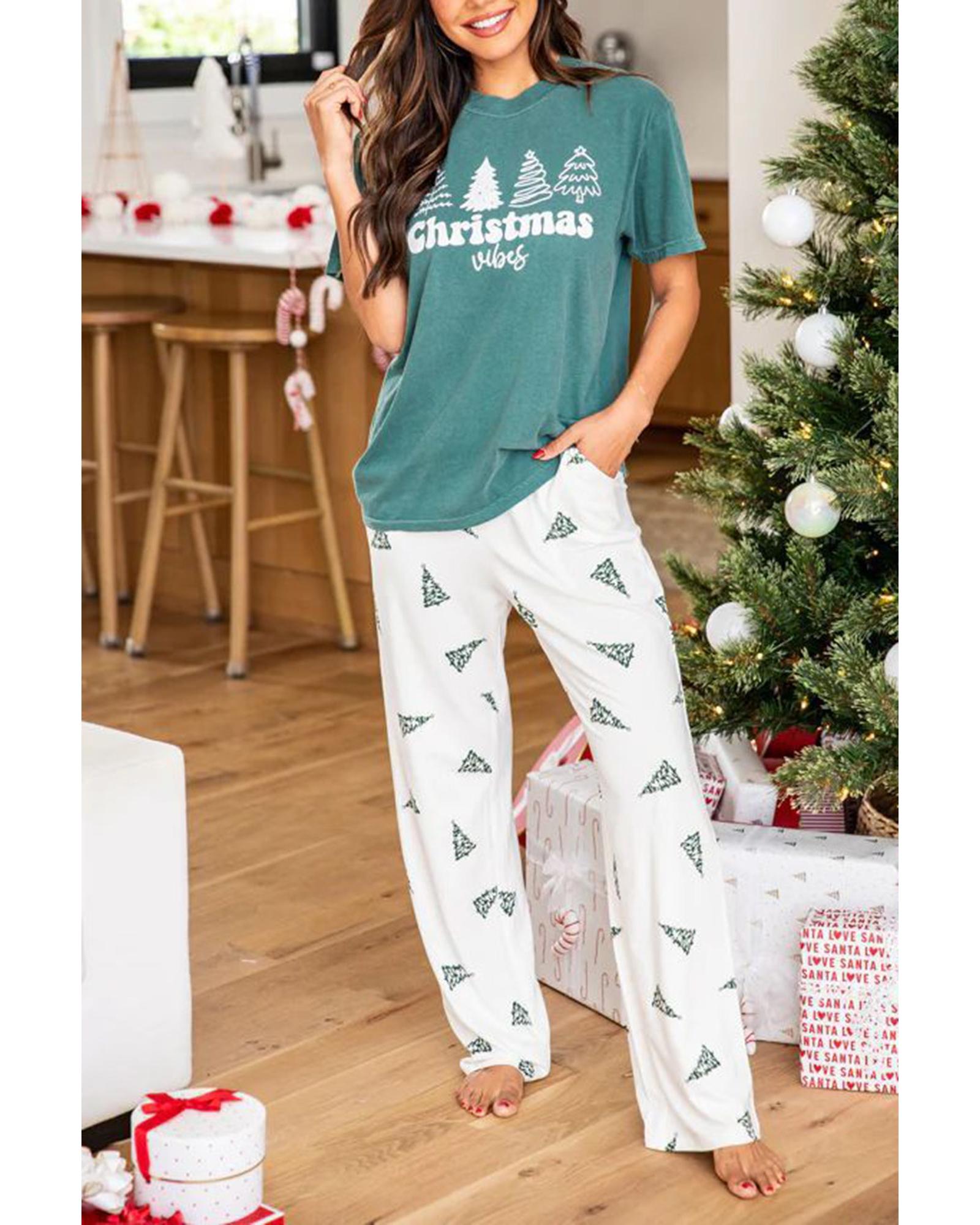 Skobeloff Christmas Tree Print Tee and Pants Lounge Set - L 6