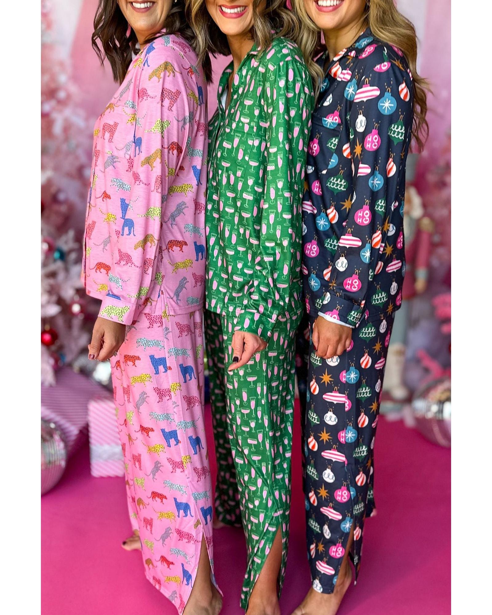 Pink Cheetah Print Shirt and Pants Pajama Set - S 3