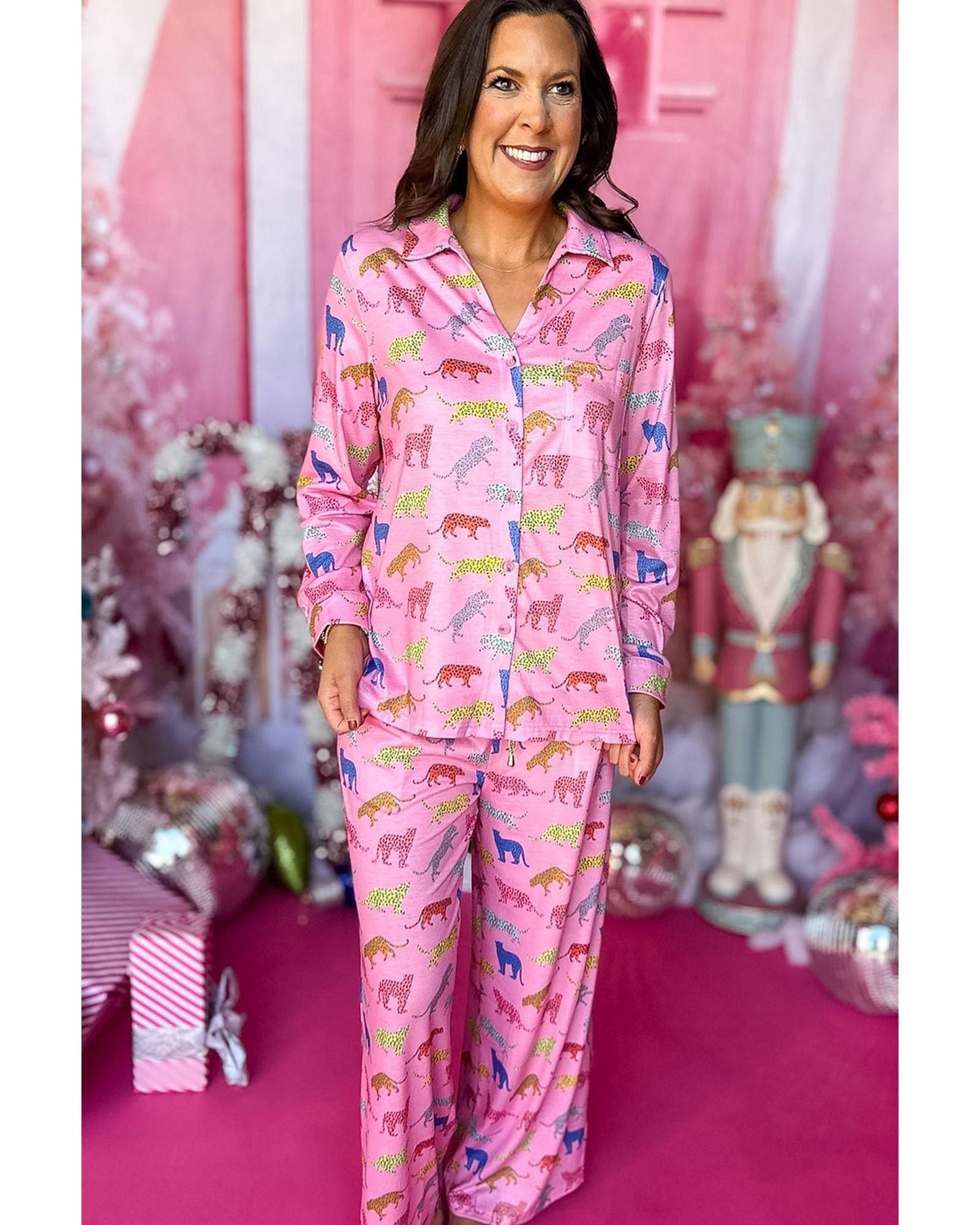 Pink Cheetah Print Shirt and Pants Pajama Set - S 6
