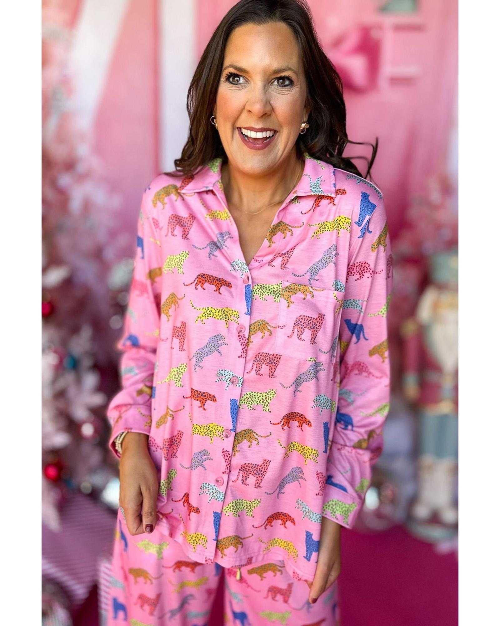 Pink Cheetah Print Shirt and Pants Pajama Set - S 8