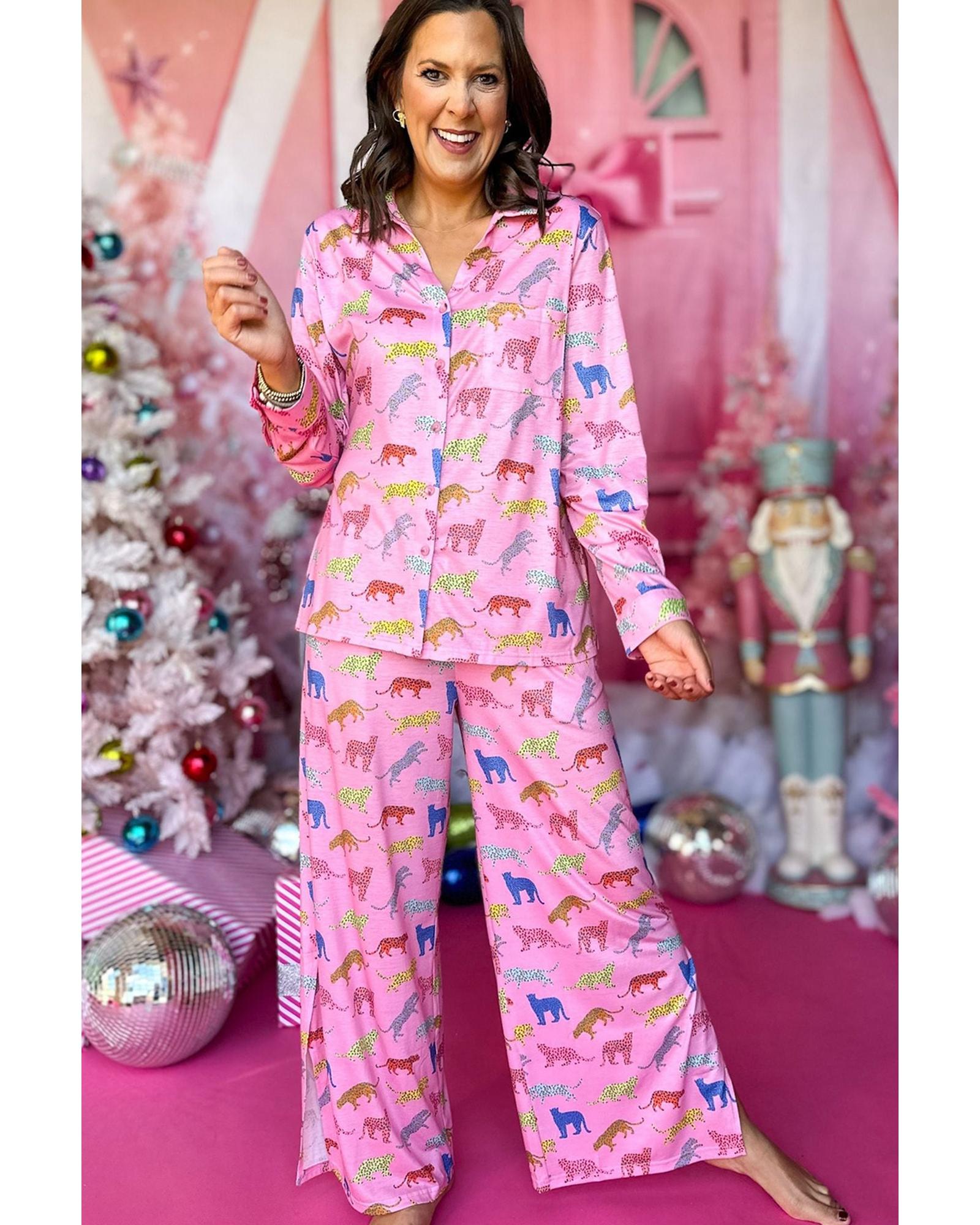 Pink Cheetah Print Shirt and Pants Pajama Set - XL 4