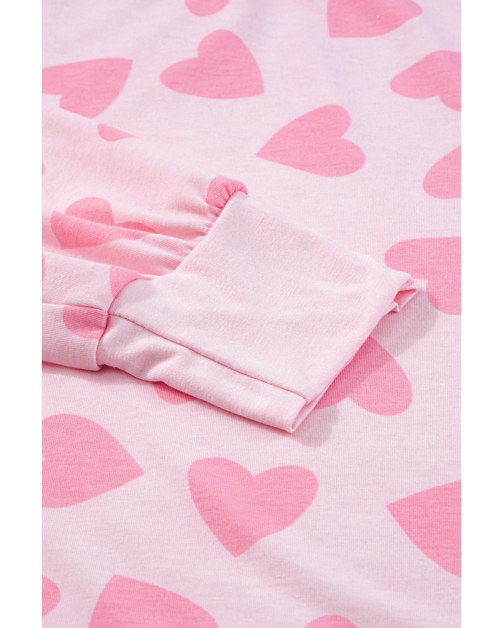 Pink Valentine Heart Shape Print Long Sleeve Top Shorts Lounge Set - S 3