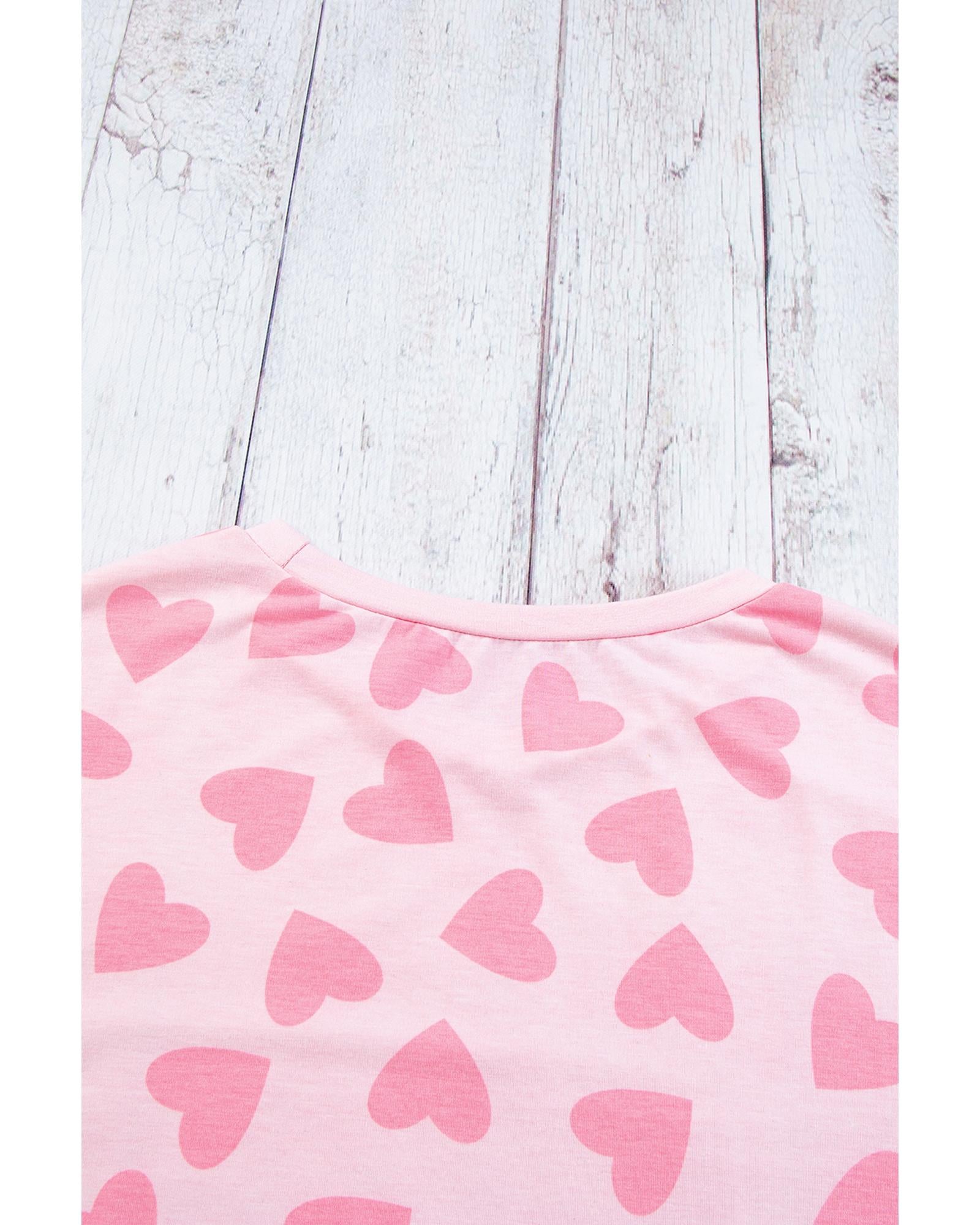 Pink Valentine Heart Shape Print Long Sleeve Top Shorts Lounge Set - S 5