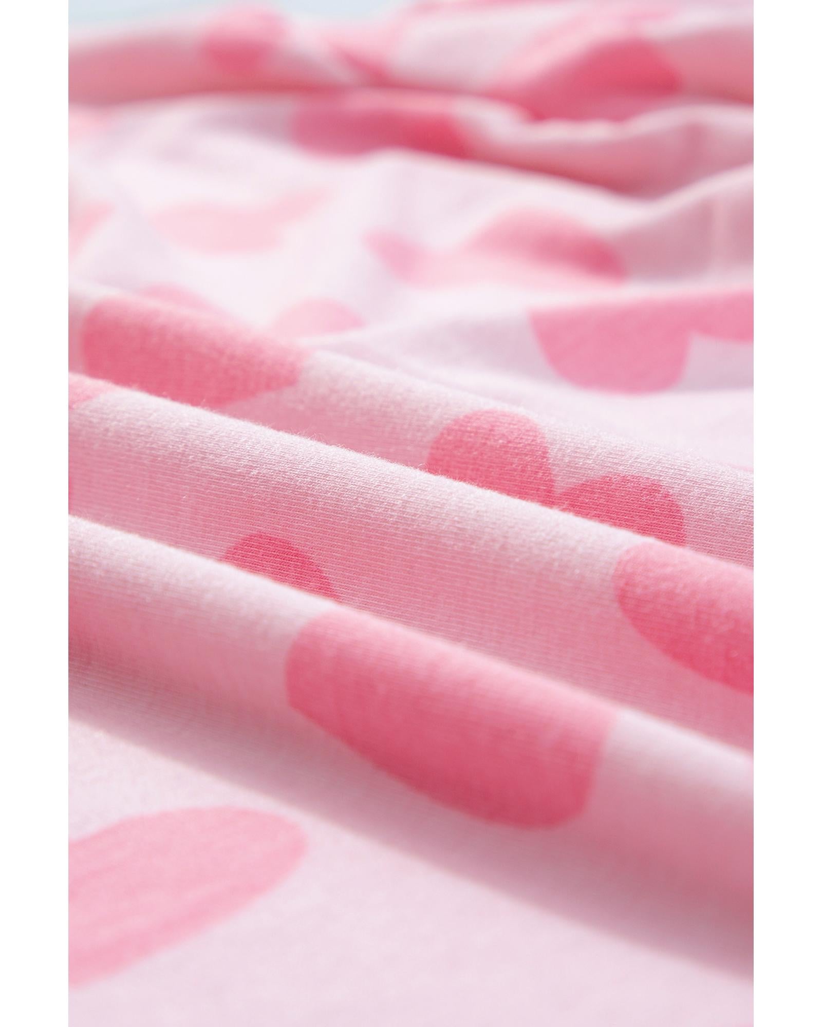 Pink Valentine Heart Shape Print Long Sleeve Top Shorts Lounge Set - XL 5