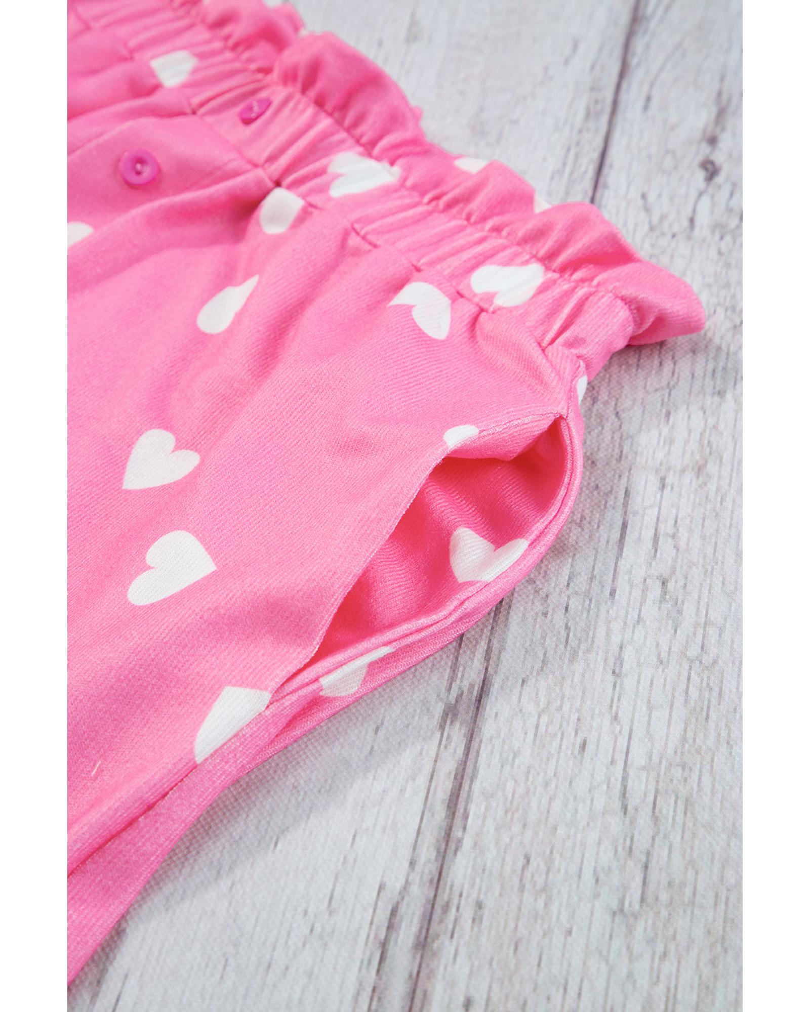 Pink Valentine Heart Print Long Sleeve Tee and Shorts Lounge Set - S 5