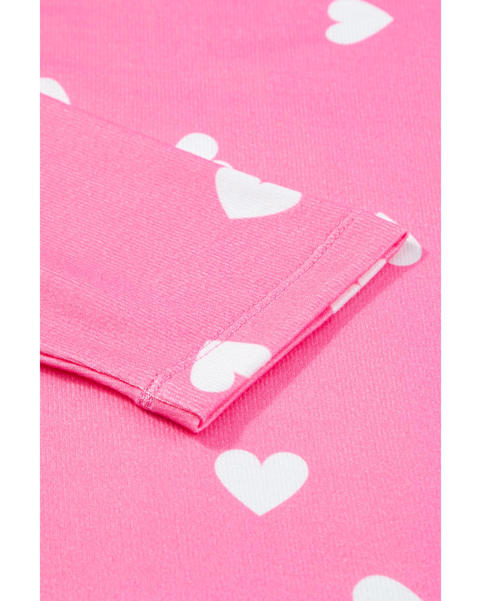 Pink Valentine Heart Print Long Sleeve Tee and Shorts Lounge Set - XL 6