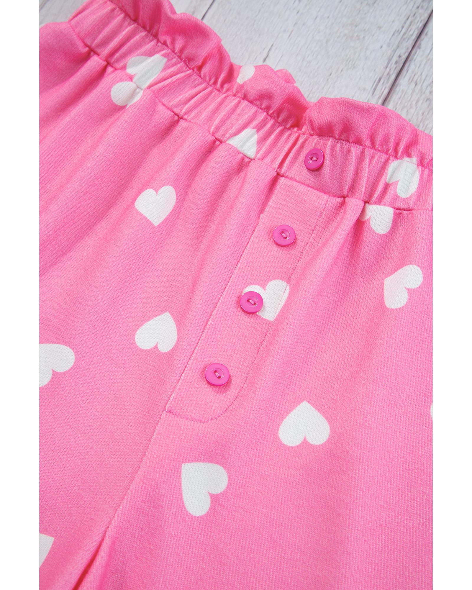 Pink Valentine Heart Print Long Sleeve Tee and Shorts Lounge Set - XL 8