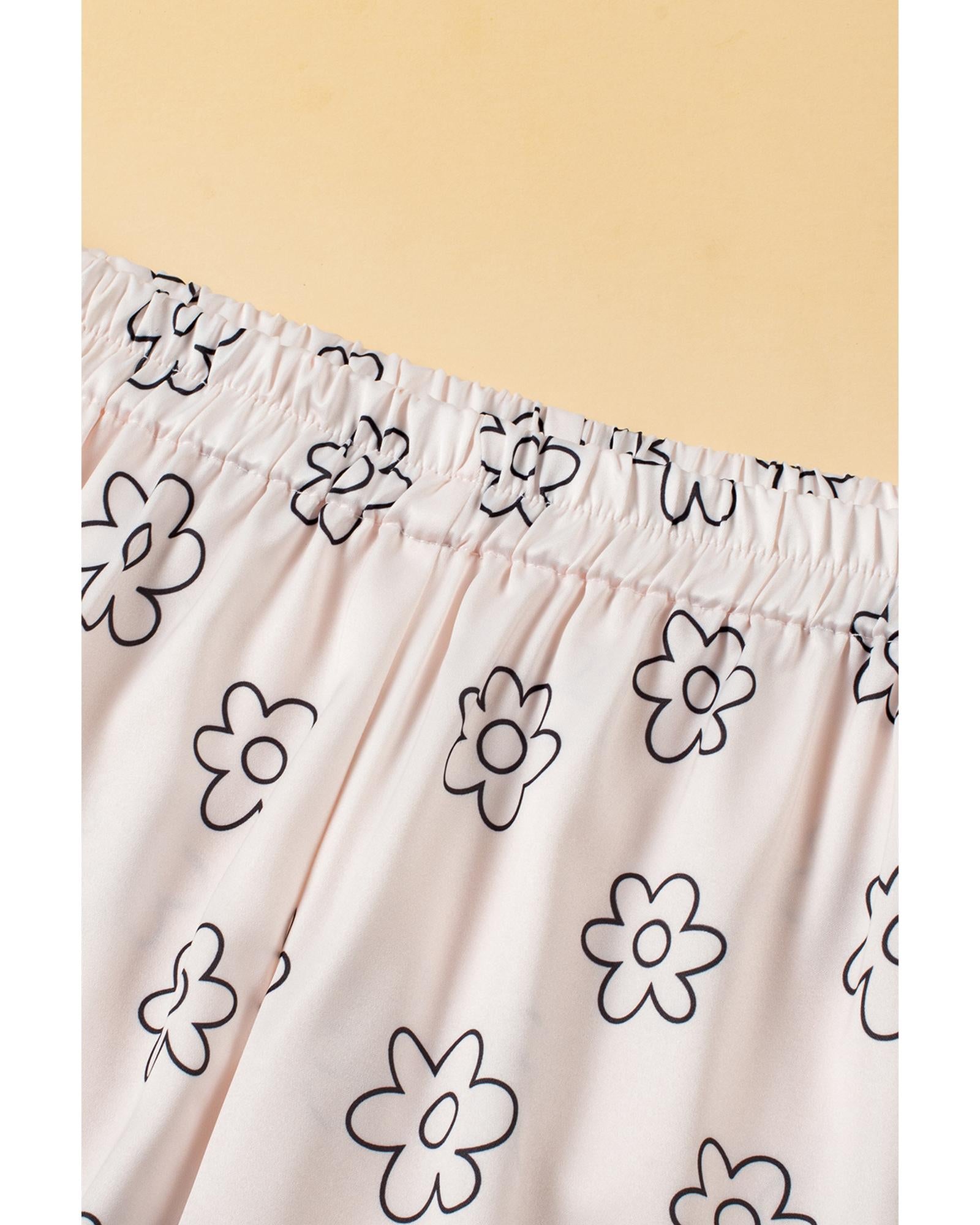 Beige Floret Printed Pajama Shorts Set - XL 6