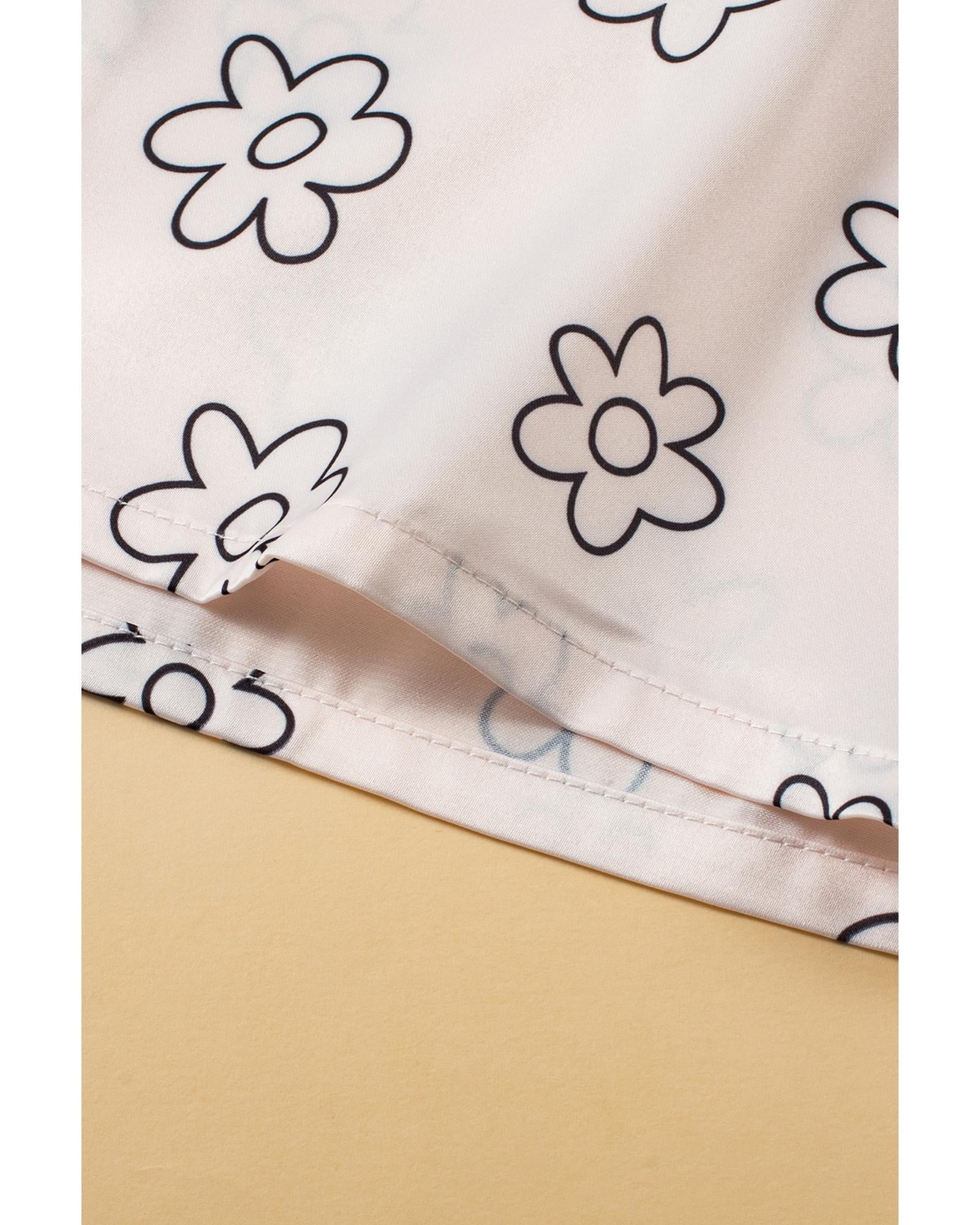 Beige Floret Printed Pajama Shorts Set - XL 7