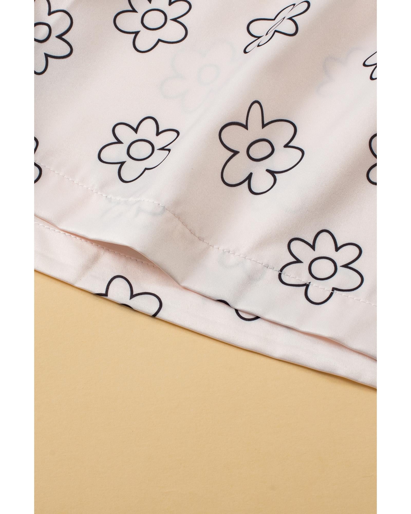 Beige Floret Printed Pajama Shorts Set - XL 8