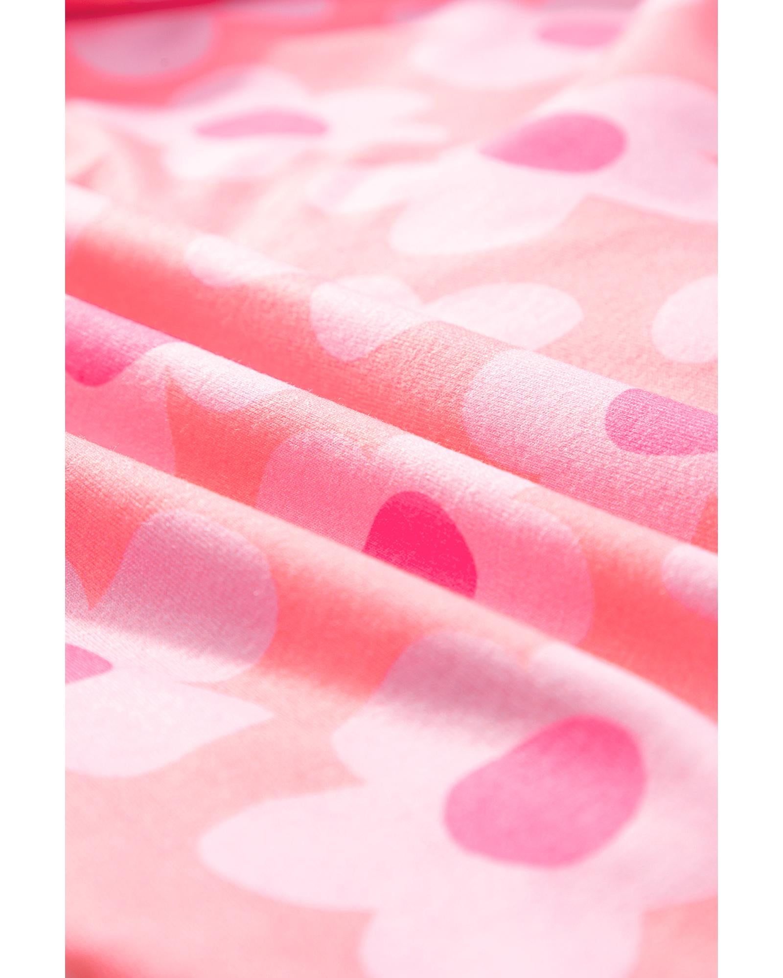 Pink Flower Print Short Sleeve Shirt Pajamas Set - S 8