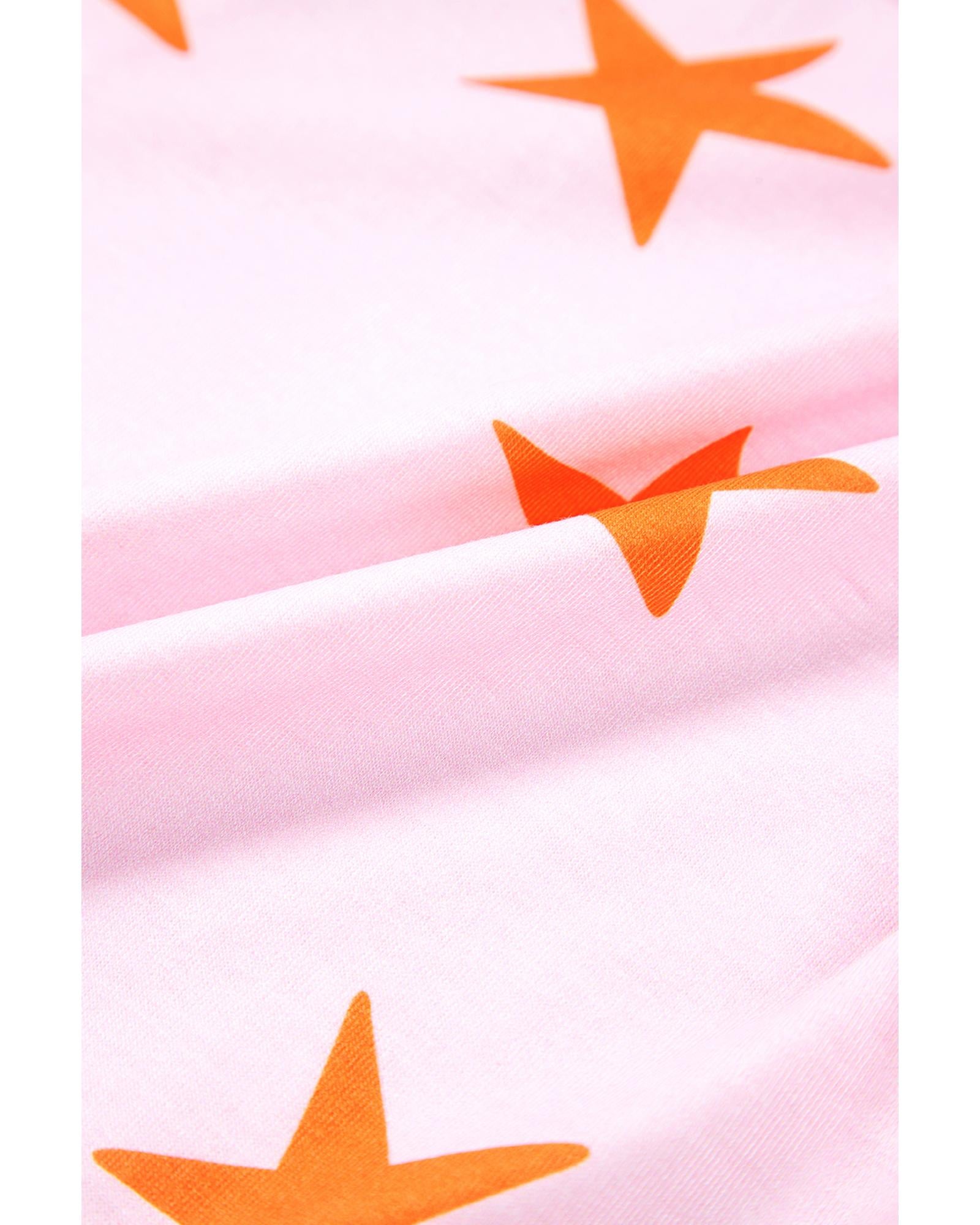 Pink Stars Short Sleeve Shirt and Shorts Bamboo Pajama Set - L 8