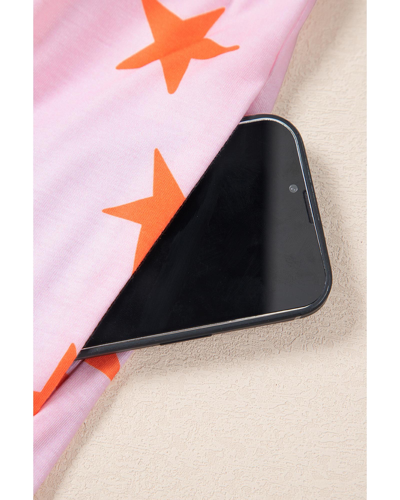 Pink Stars Short Sleeve Shirt and Shorts Bamboo Pajama Set - XL 3